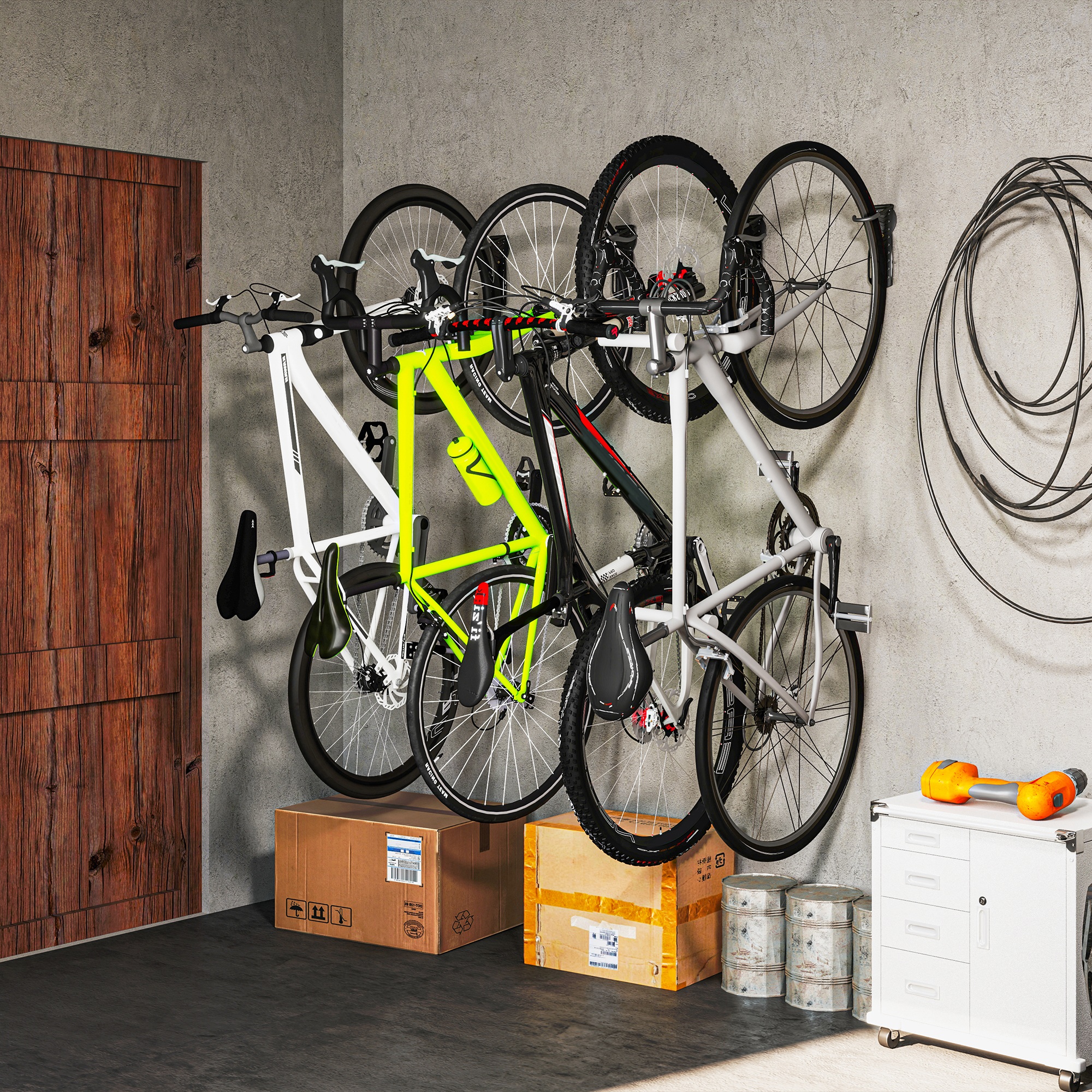 4er Set Fahrrad Wandhalterung Vertikal mit 30 kg Tragkraft klappbar für 4 Fahrräder Schwarz