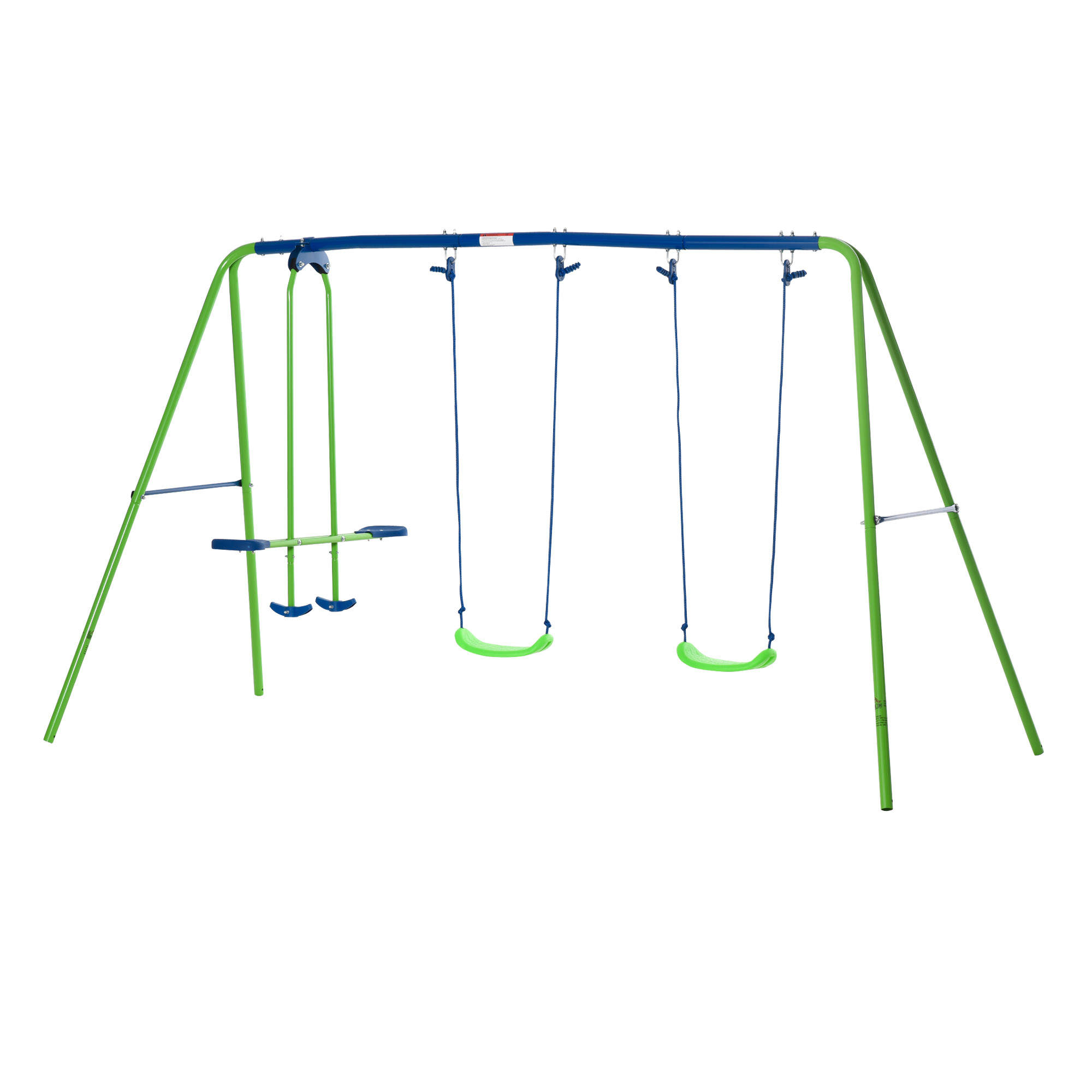 Schaukelgestell, Outdoor-Schaukelgerüst mit 2 Schaukeln, Wippe, Kinderschaukel mit Metallgestell, Grün