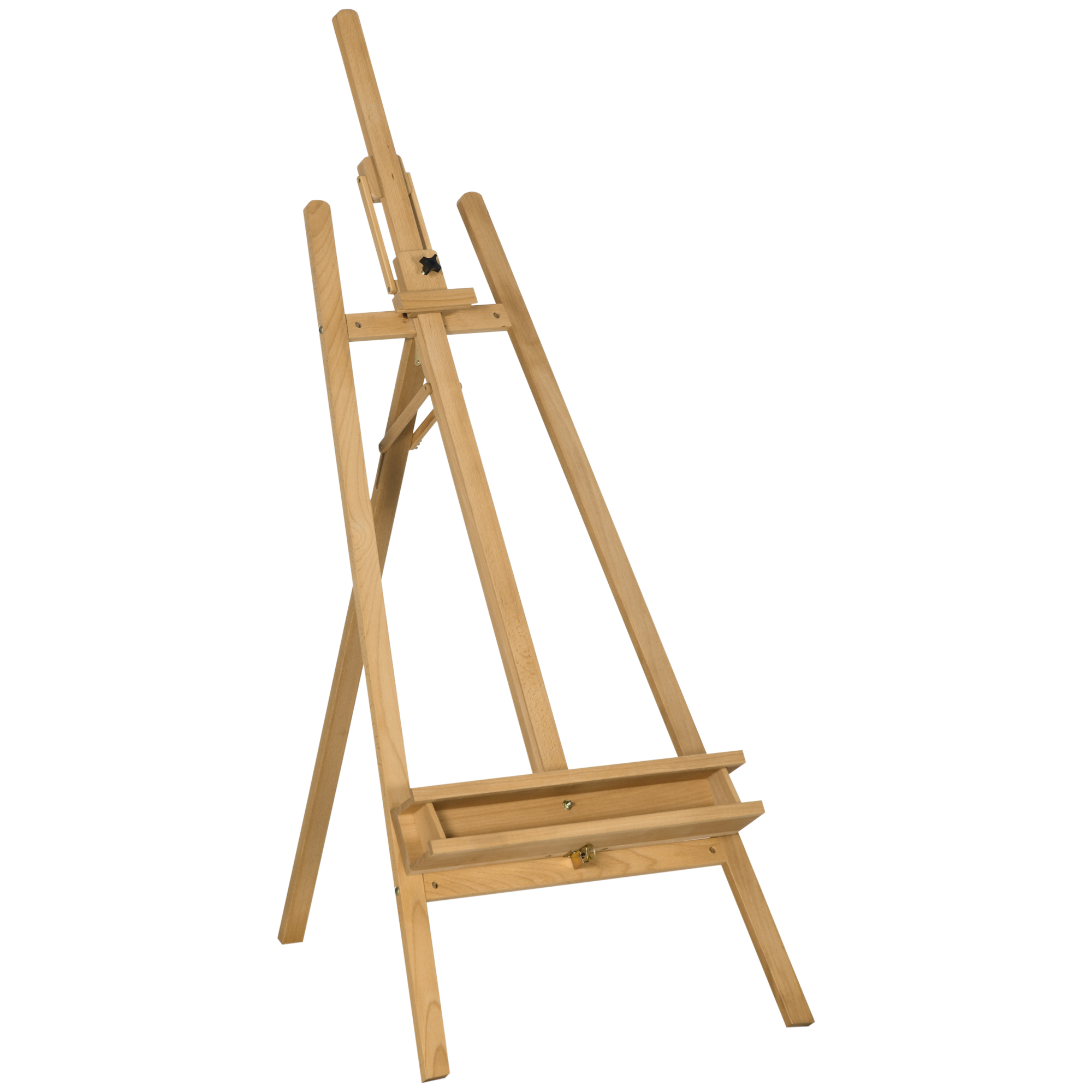 Staffelei, Holzstaffelei, höhenverstellbar, klappbar, Stiftablage, Buchenholz, 65 x 110 x 180-235 cm Staffelei, Holzstaffelei, höhenverstellbar, klappbar, Stiftablage, Buchenholz, 65 x 110 x 180-235 cm