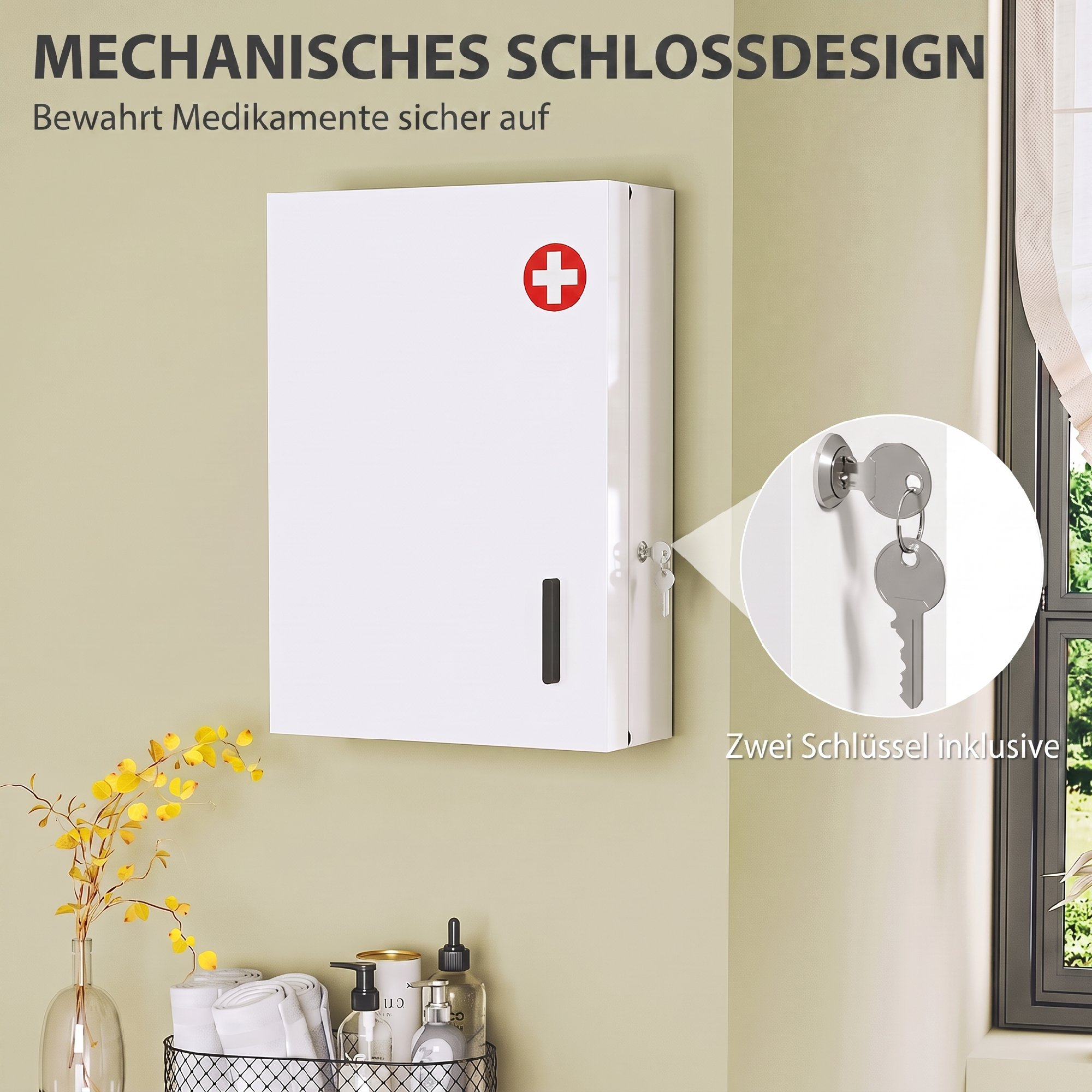Medizinschrank, abschließbarer Medikamentenschrank mit 6 Regalen für Küche, Flur