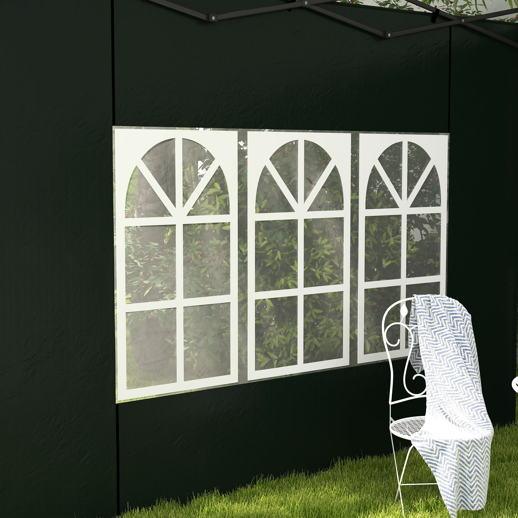 2er Set Seitenwände für Pavillon 3x3 3x6 Wasserdicht Seitenteile mit Fenster Dunkelgrün