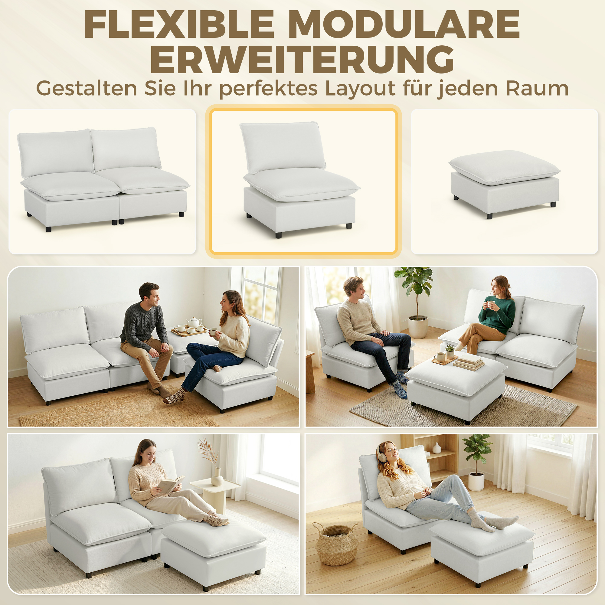 Akzentstuhl, Moderner Leathaire-Stuhl mit Breiter und Tiefer Sitzfläche, Dicke Polster, Einfache Montage, Grau