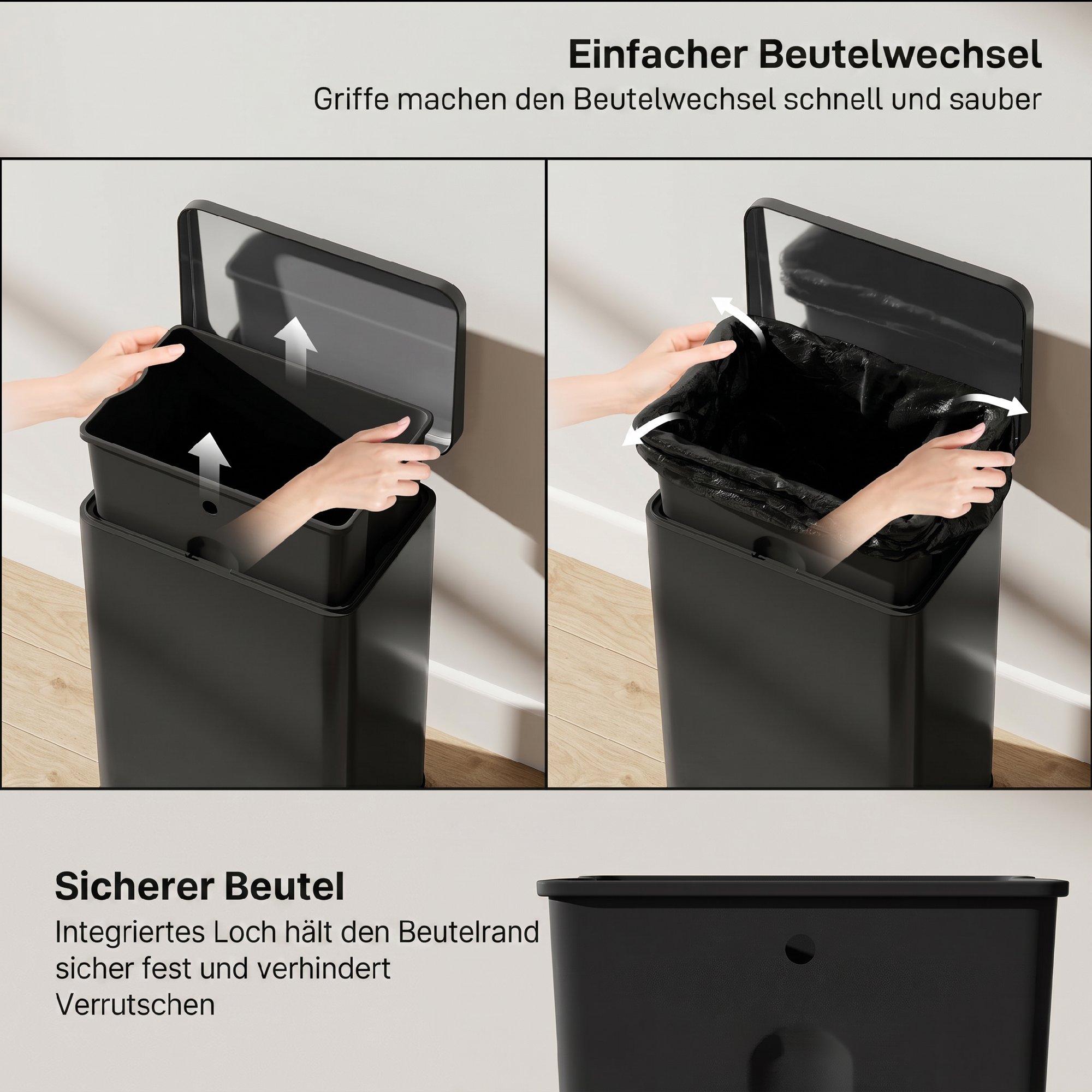 Mülleimer 20 L Treteimer mit Softclose-Deckel, Pedal, abnehmbar Inneneimer Mattschwarz, 34,2 x 30,6 x 44,2 cm