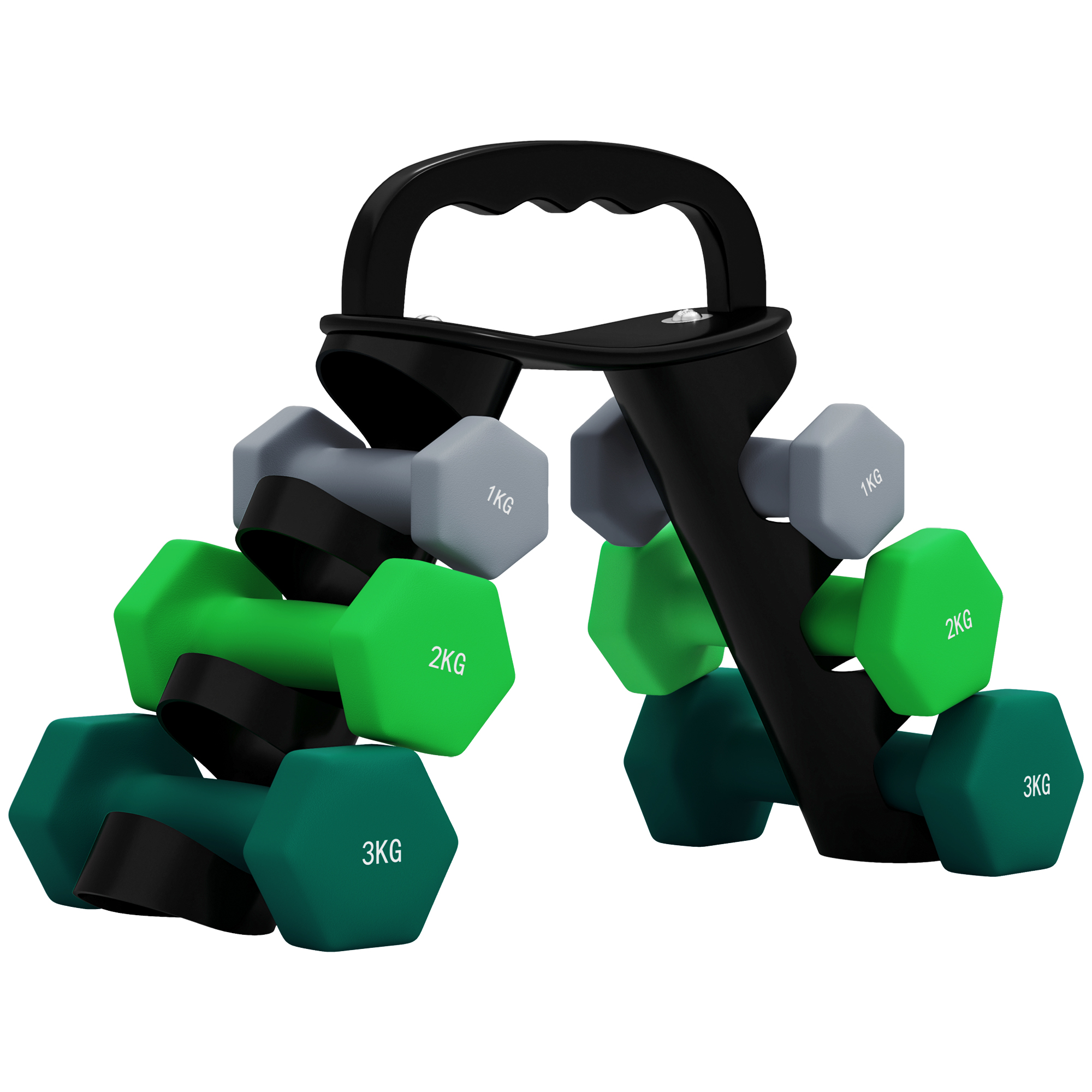 Hantelset mit Aufbewahrungsgestell, Set mit 6 Hanteln für Fitness-Training, 2 x 1kg, 2 x 2kg, 2 x 3kg