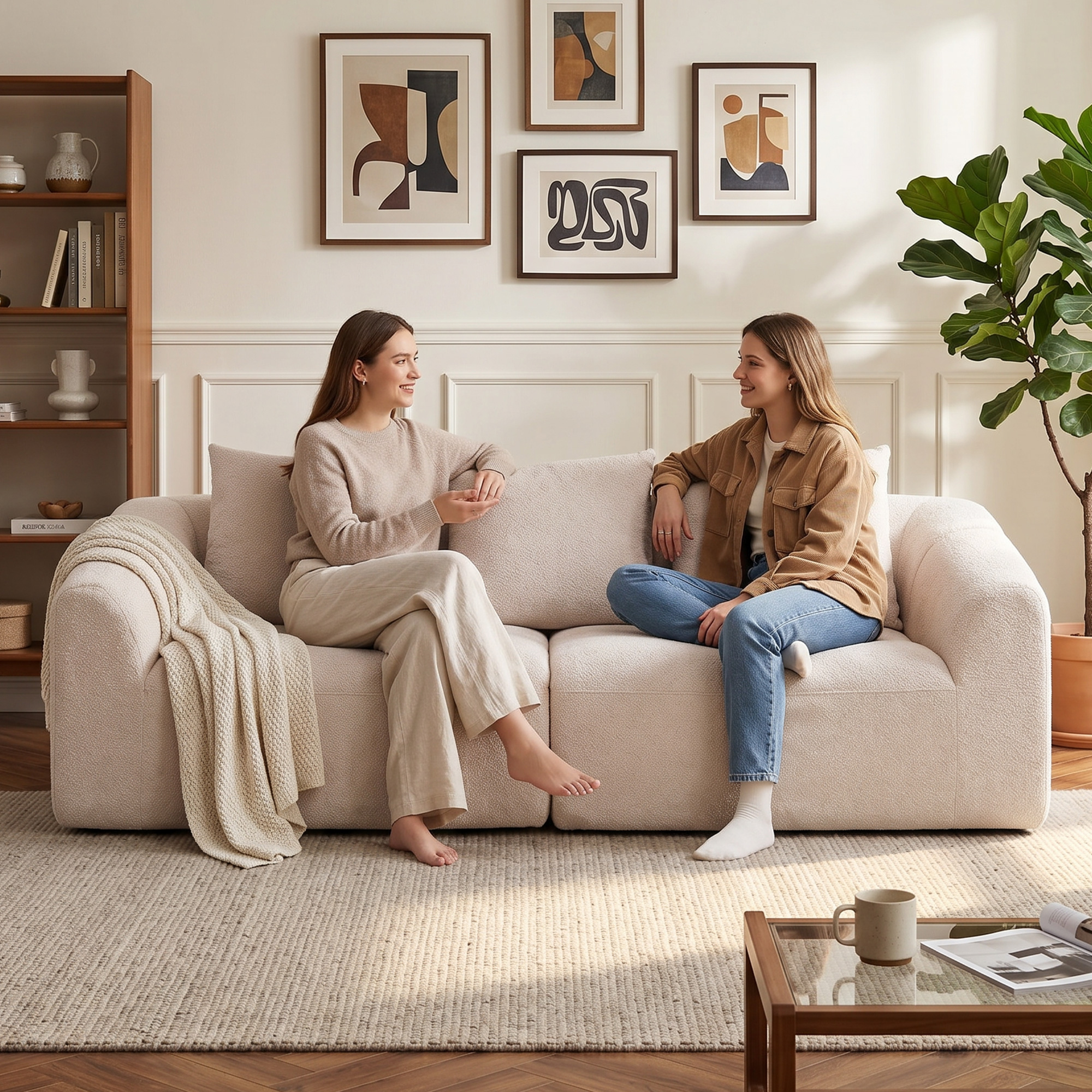 3-Sitzer Sofa, Chenille Cloud Couch ohne Rahmen, dicke Federkernpolsterung, extra breite Sitzfläche, 3 Kissen, Beige