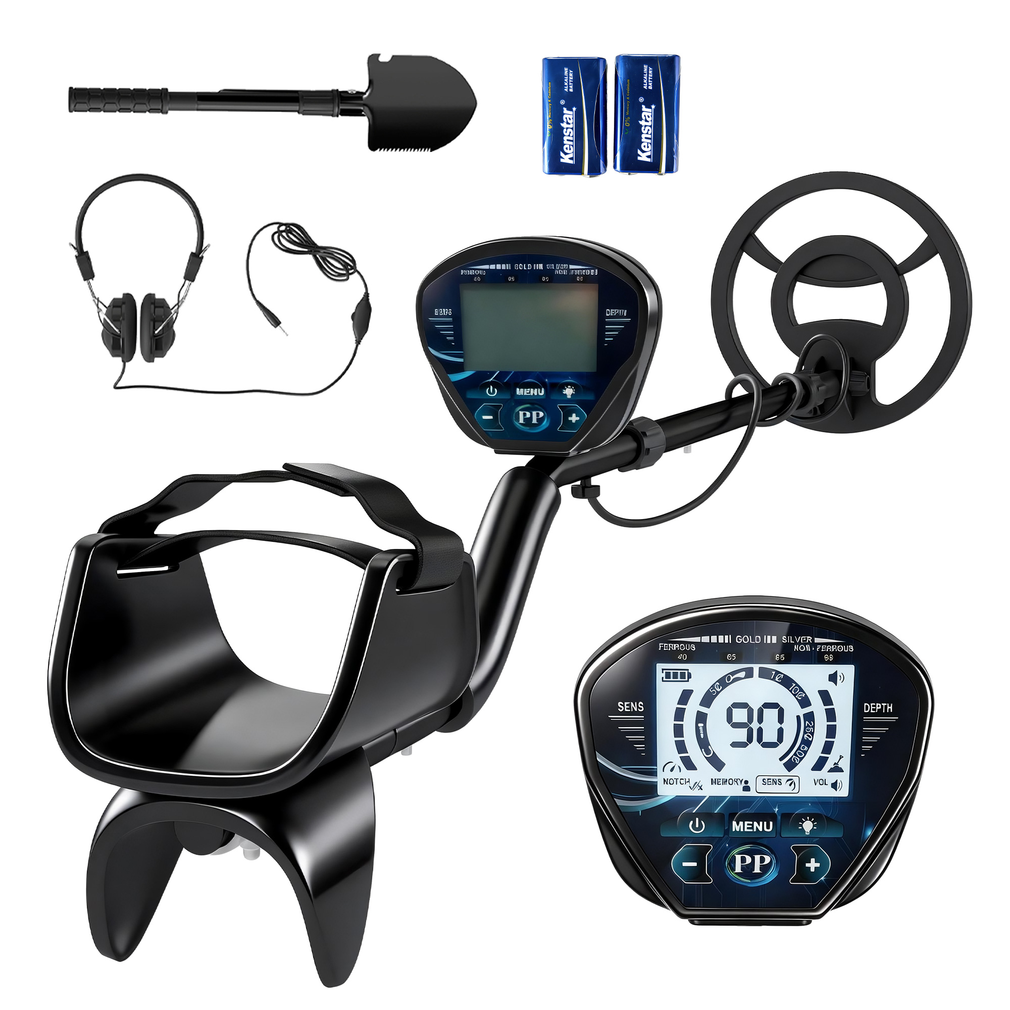 Metalldetektor IP68 Wasserdicht Metallsuchgerät mit 3 Modi Kopfhörer Schaufel Spule LCD-Display 7 Zoll Detektionstiefe