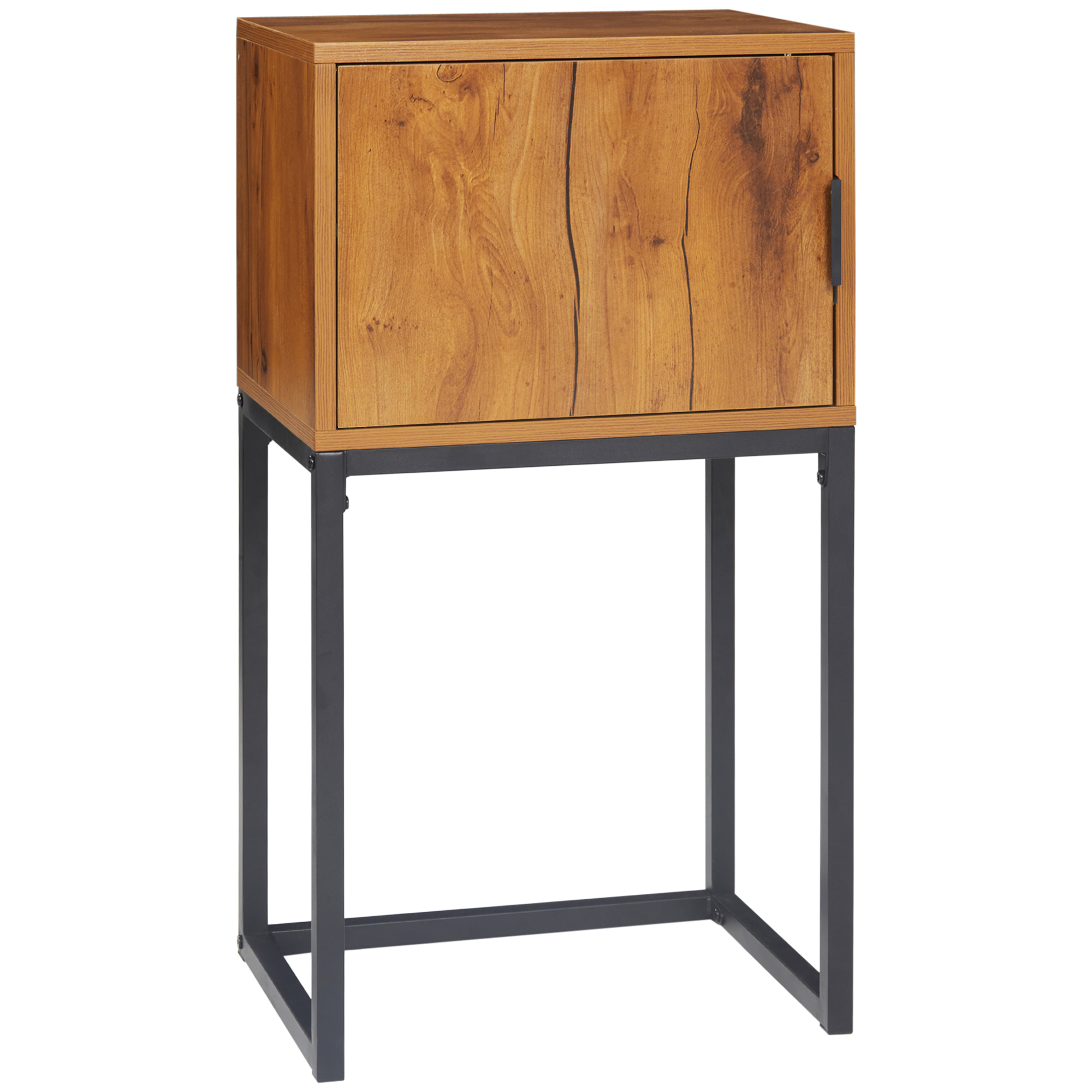 Konsolentisch im Industiriedesign, Beistelltisch, Sideboard, 1 Schrank, Naturholz + Schwarz