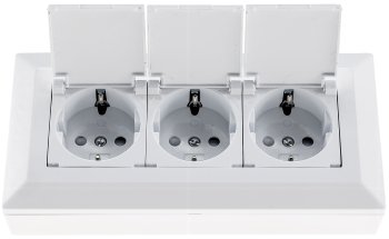 3-fach Steckdosenblock, weiß / 250V~/ 16A, Aufbaumontage mit Klappen