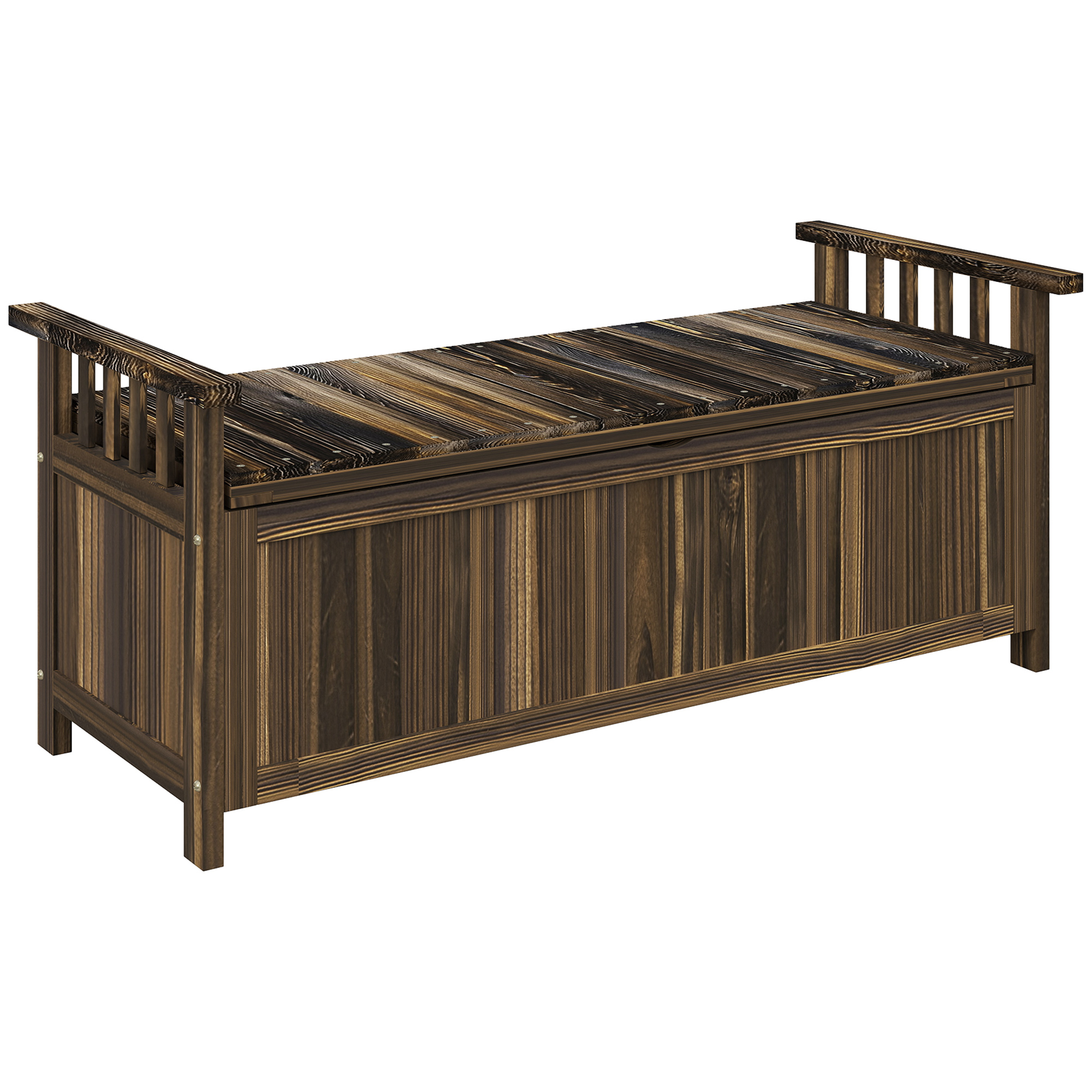 2-Sitzer Gartenbank Holz, wetterfest Sitzbank, Gartenmöbel mit Stauraum Armlehnen 128,5 x 56 x 53,5cm, Verkohlt 2-Sitzer Gartenbank Holz, wetterfest Sitzbank, Gartenmöbel mit Stauraum Armlehnen 128,5 x 56 x 53,5cm, Verkohlt