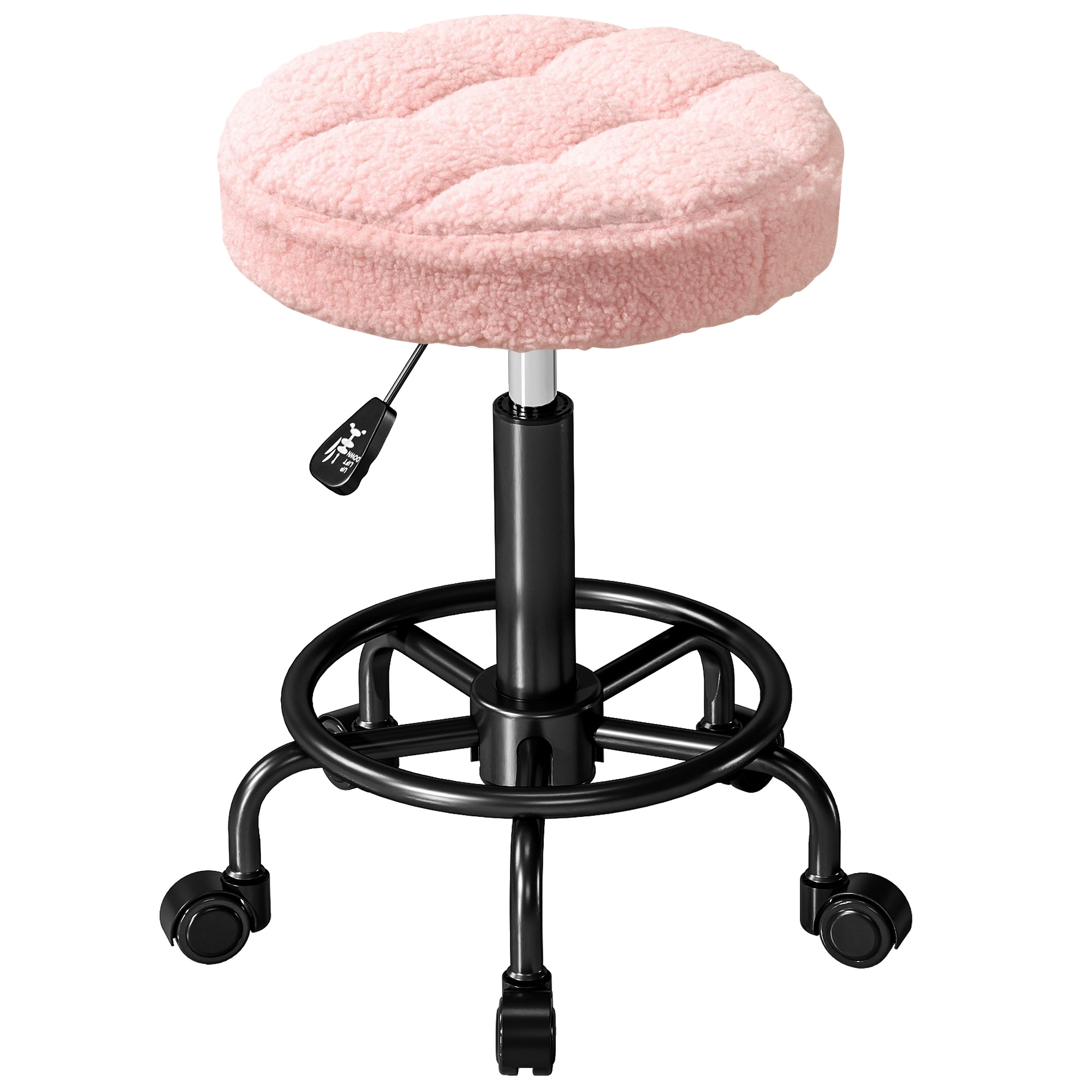 Rollhocker höhenverstellbar Drehhocker 55-66 cm Arbeitshocker 360° drehbar Ø50 x 50-66 cm Rosa Rollhocker höhenverstellbar Drehhocker 55-66 cm Arbeitshocker 360° drehbar Ø50 x 50-66 cm Rosa