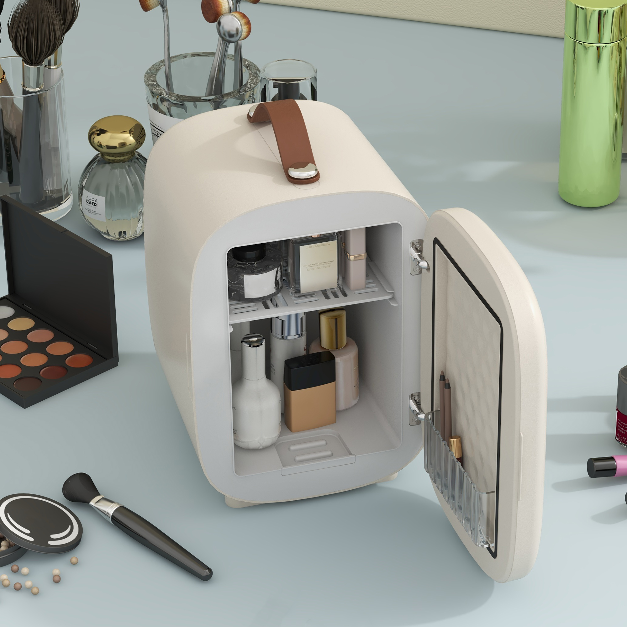 Mini Kühlschrank Kühlschrank Beauty Fridge, 4 L Fassungsvermögen, 20,3 x 26,3 x 28 cm, Cremeweiß