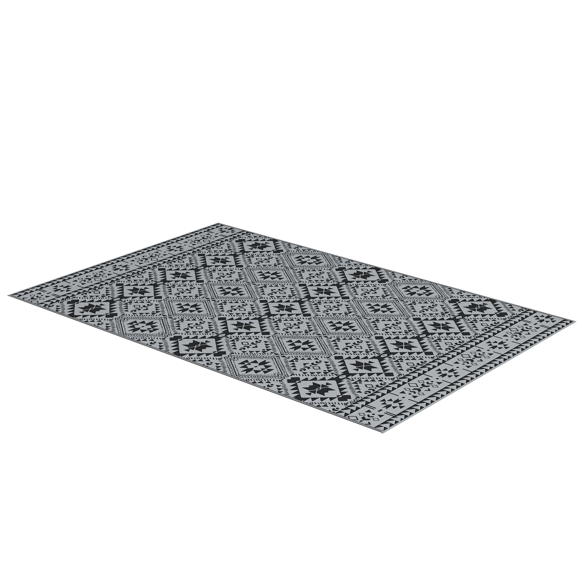 Outdoor Wendeteppich, wasserfest, geometrisch, 182x274cm, Schwarz/Grau