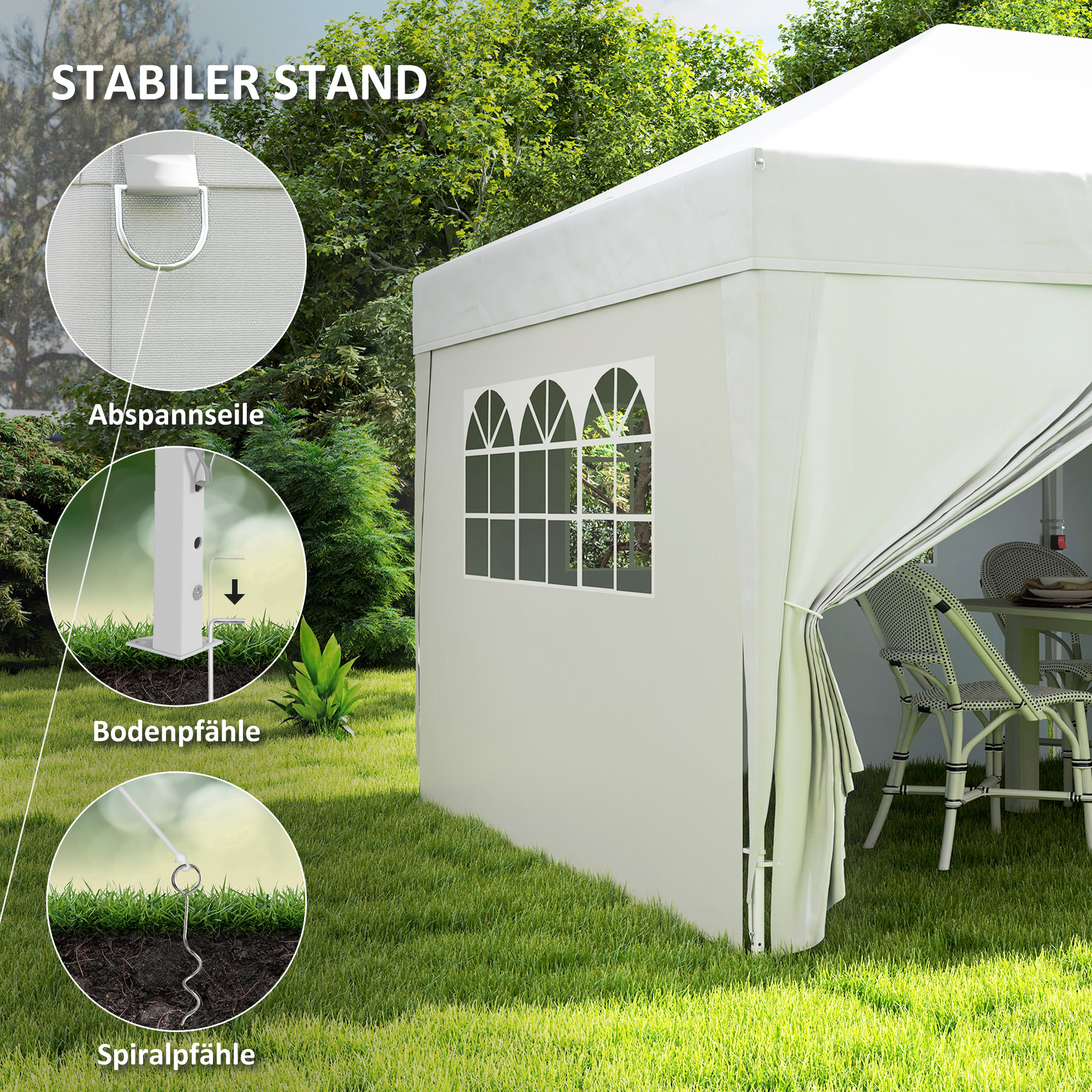 Pavillon ca. 6x3m Stabil Winterfest Pop-up Faltpavillon mit Fenster Reißverschlusstür Seitenteilen UV Schutz