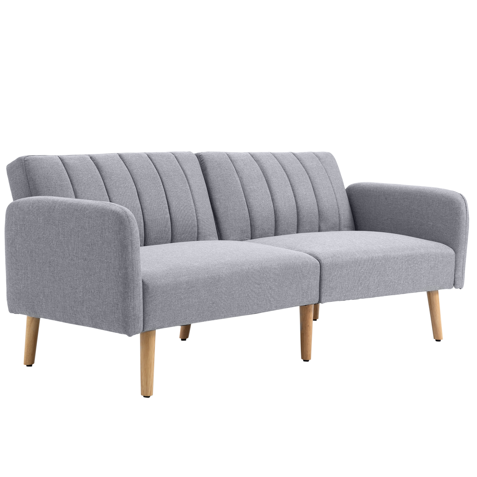 Schlafsofa, 2-Sitzer Stoffsofa, Sofa mit Schlaffunktion, leinenartiges Polyester, Kautschukholz, 173 x 75 x 73 cm, Grau