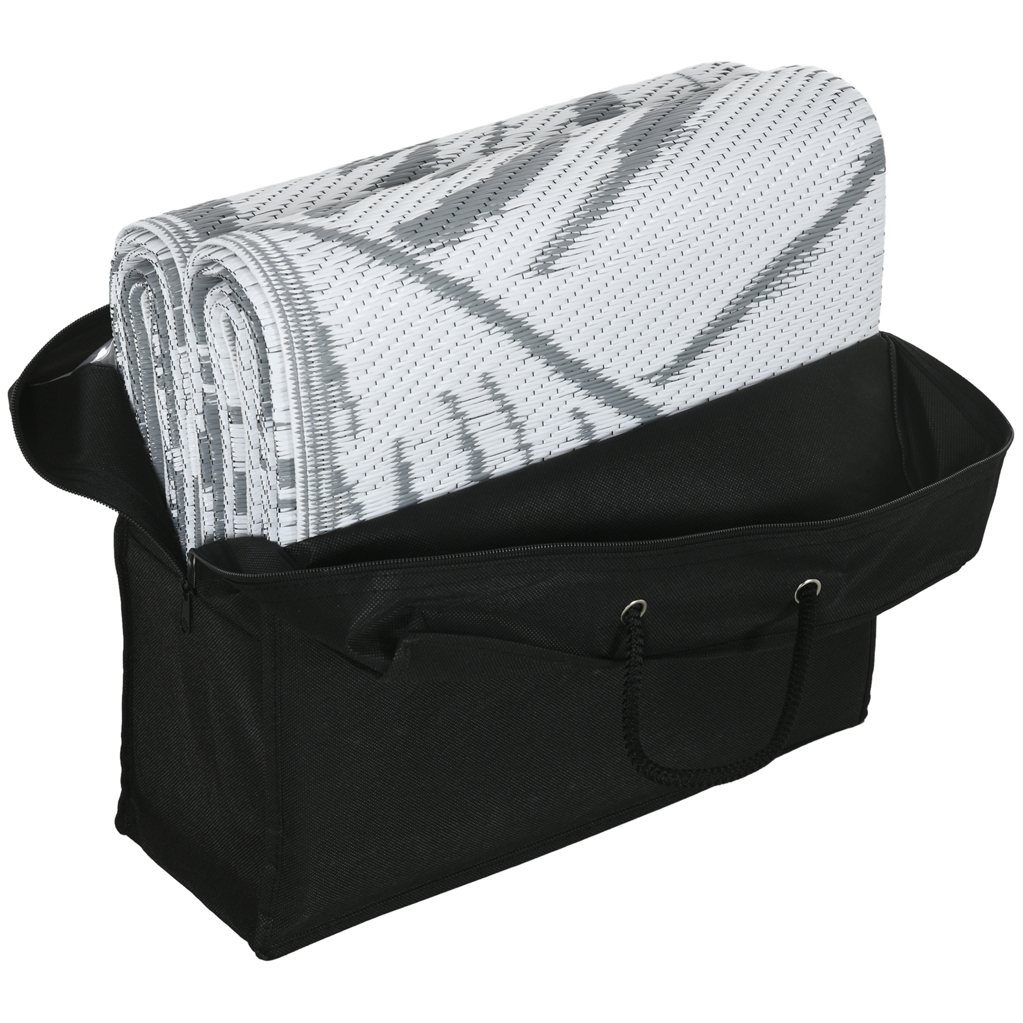 Outdoor Wendeteppich, wasserfest, Blattmuster, 182x274cm, Grau/Weiß