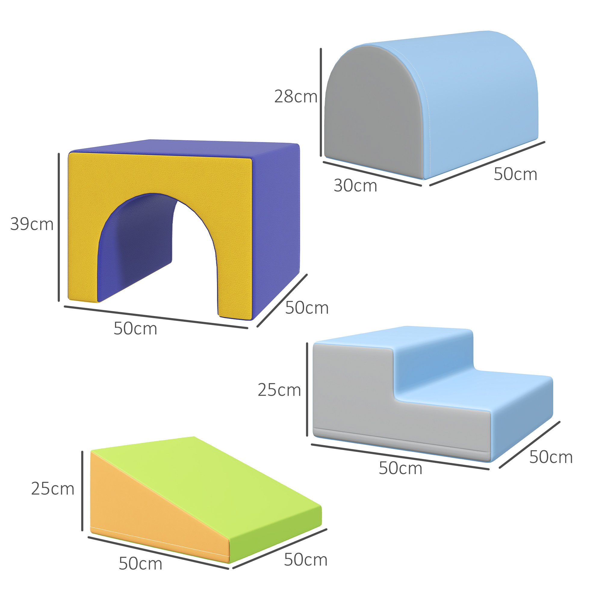 4er Softbaustein-Set zum Klettern und Rutschen, Kunstlederbezug, für Kinder im Alter von 1-3 Jahren, Mehrfarbig