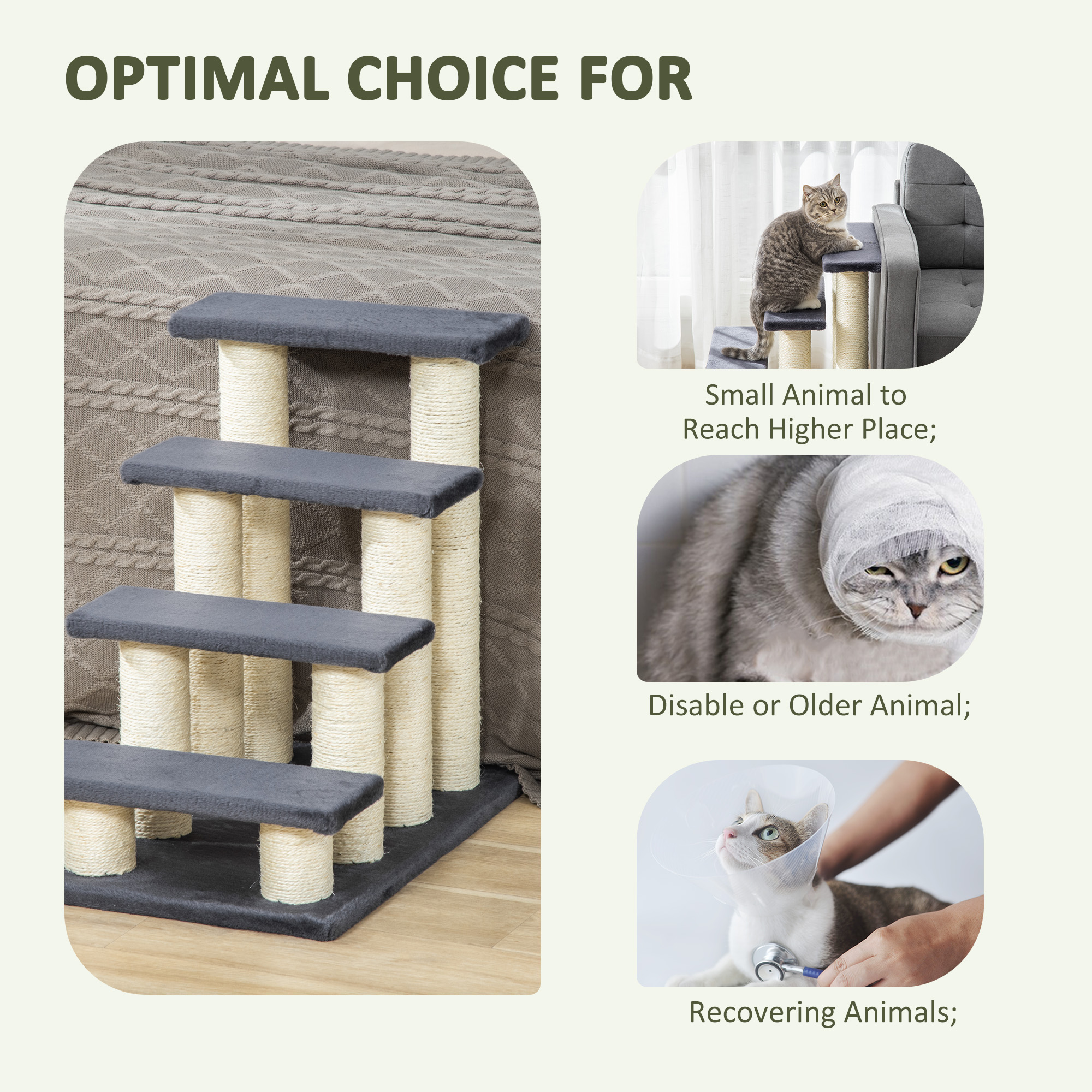 Katzentreppe 4-stufige Haustiertreppe 59 cm hoch Hundetreppe für Katzen aller Größen Hunderampe Einstiegshilfe für Bett, Sofa, Couch Grau