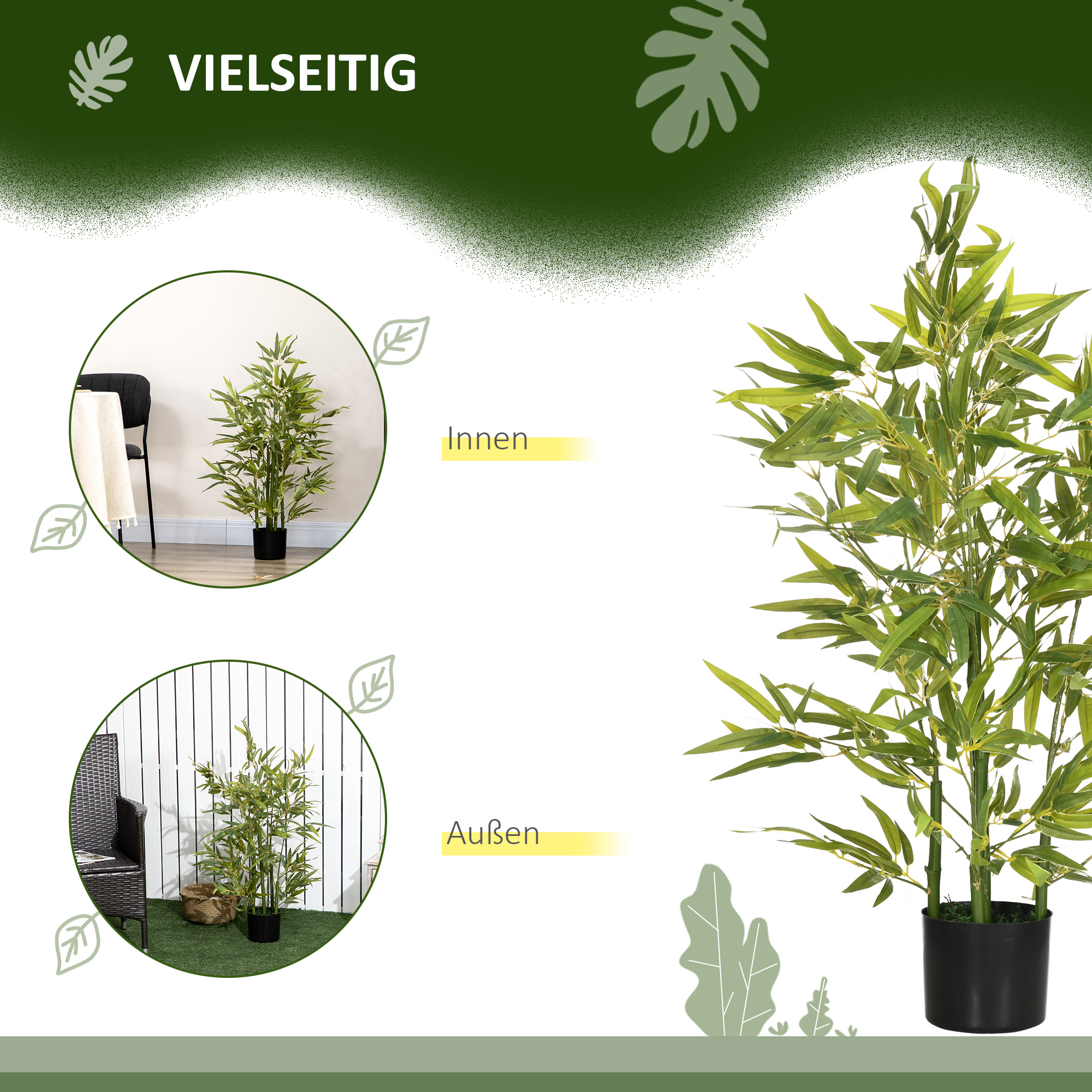 künstlicher Baum, Kunstpflanze, 5 Stämme, 504 Blätter, robuster Topf, Kunststoff