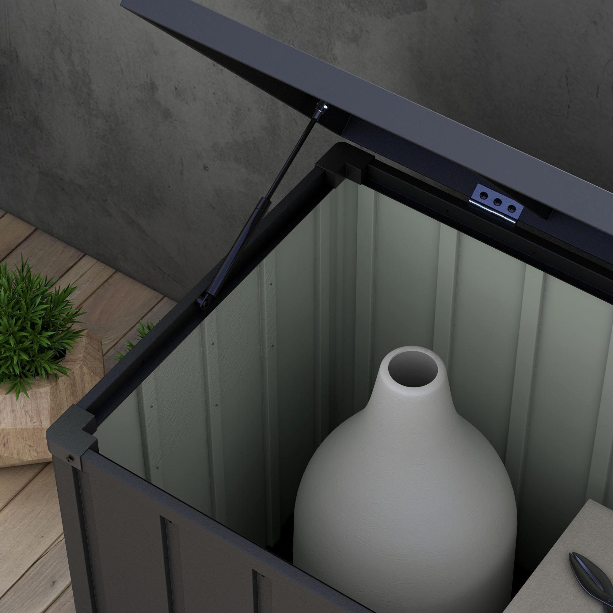 Aufbewahrungsbox, Gartentruhe, 450L Stauraum, 2 Räder, Stahlrahmen, 125x61x70 cm, Dunkelgrau