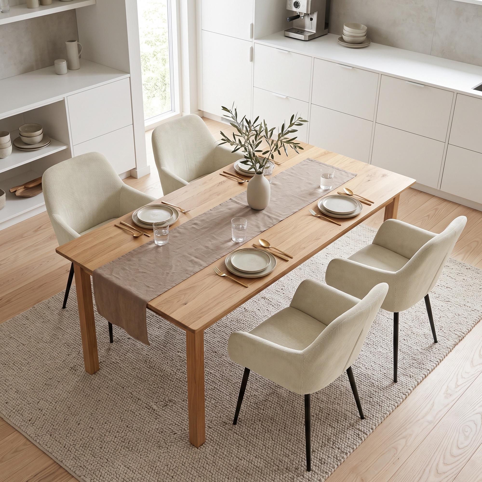 Esszimmerstühle 2er-Set, gepolsterte Küchenstühle mit Metallbeinen, cremeweiß