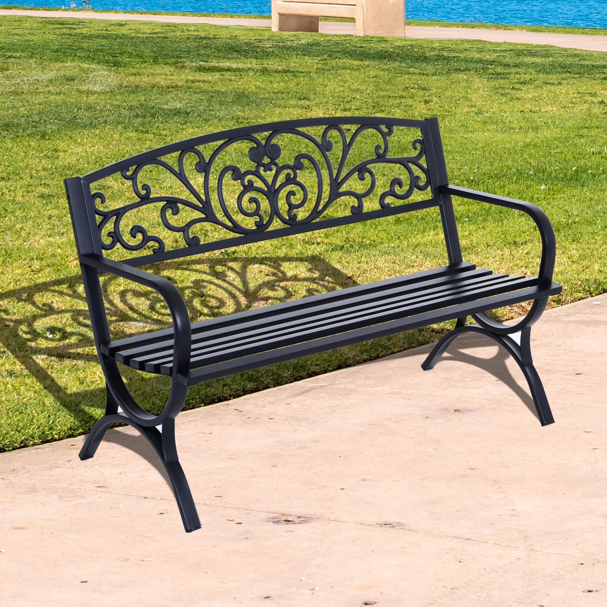 2-Sitzer Gartenbank Sitzbank 240kg belastbar Bank Gartenmöbel für den Innen- und Außenbereich geeignet 127x60x85 cm Schwarz