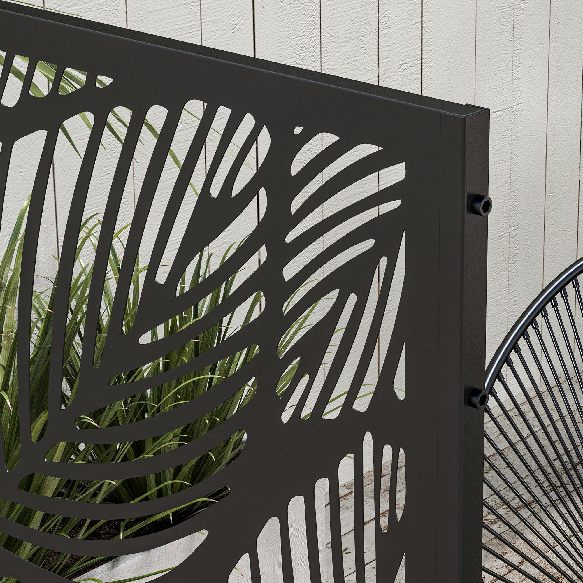 Sichtschutz Sichtschutz Garten Gartenabtrennung, florale Muster, Metall, 122 x 45 x 198 cm, Schwarz