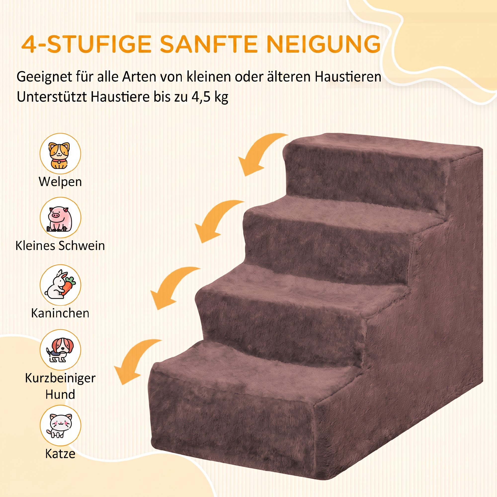 Hundetreppe 4-Stufig Abnehmbarer Bezug Für Kleine Hunde 44 cm Braun