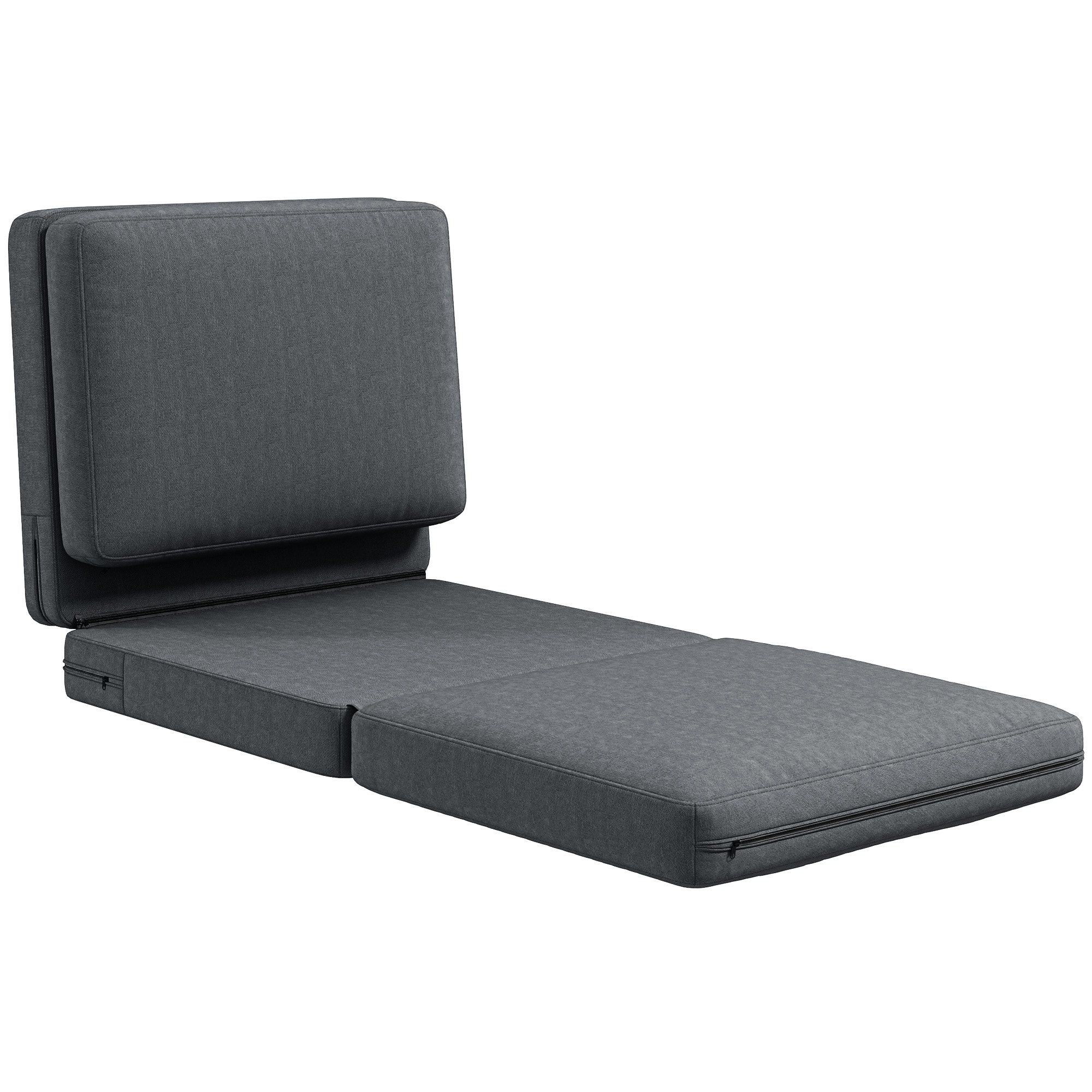 Faltbarer Bodensessel mit Kissen, wandelbares Polstersofa, Wohnzimmer, Gästezimmer, Büro, 75 x 268 x 18 cm, Dunkelgrau