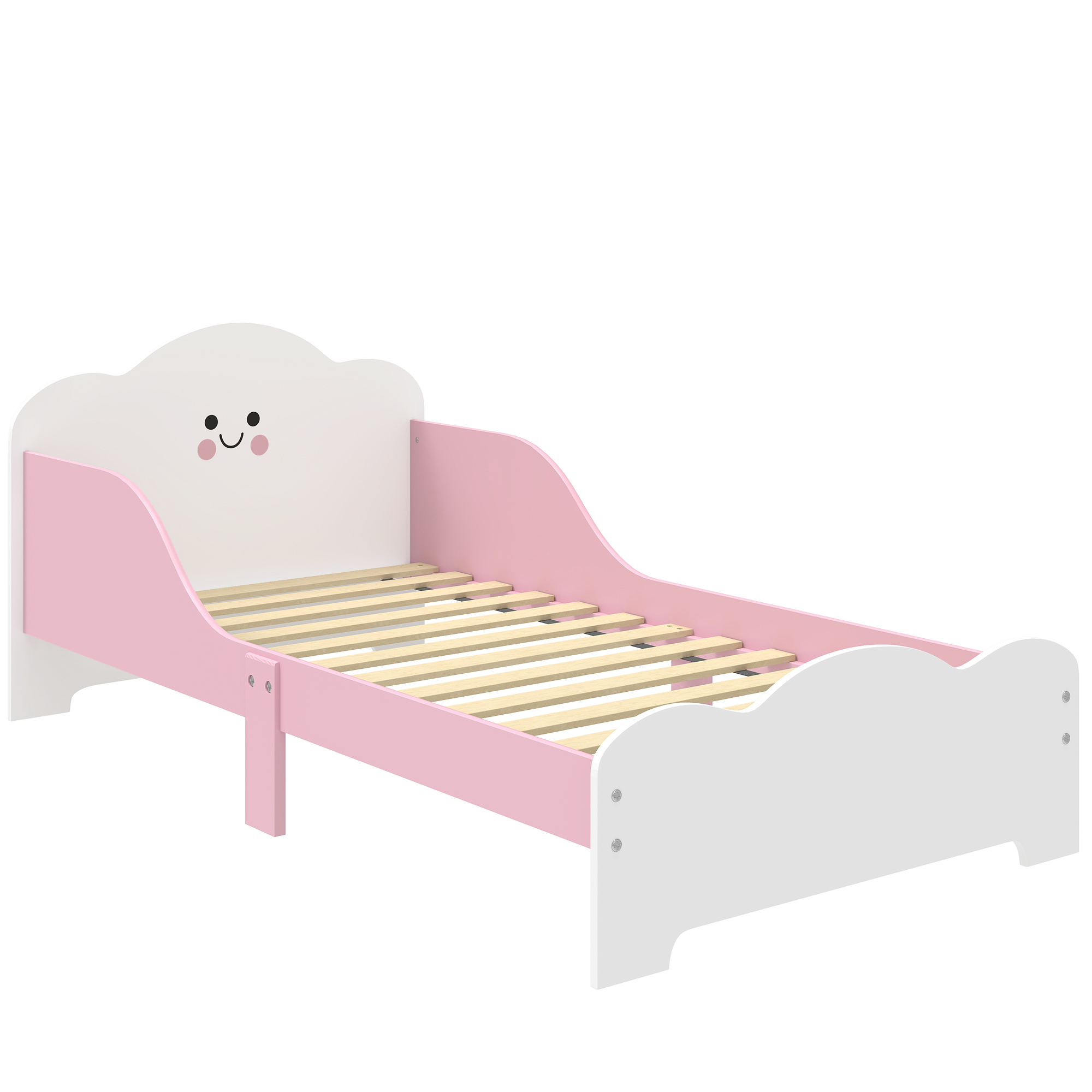 Kinderbett, 140 x 70 cm Bettgestell mit hohen Schutzgitter für Kinder von 3-6 Jahren, ohne Matratze, Rosa