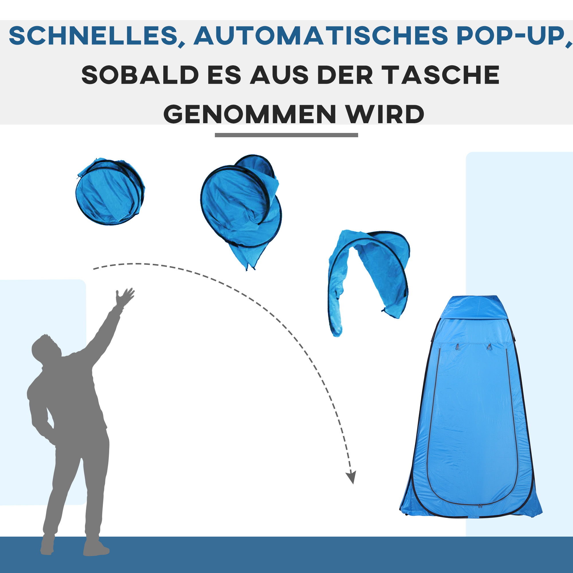 Pop up Toilettenzelt Mobiles Camping Duschzelt Umkleidezelt mit Innentasche Duschkabine Umkleidekabine Wasserfest Polyester Himmelblau 120 x 120 x 190 cm