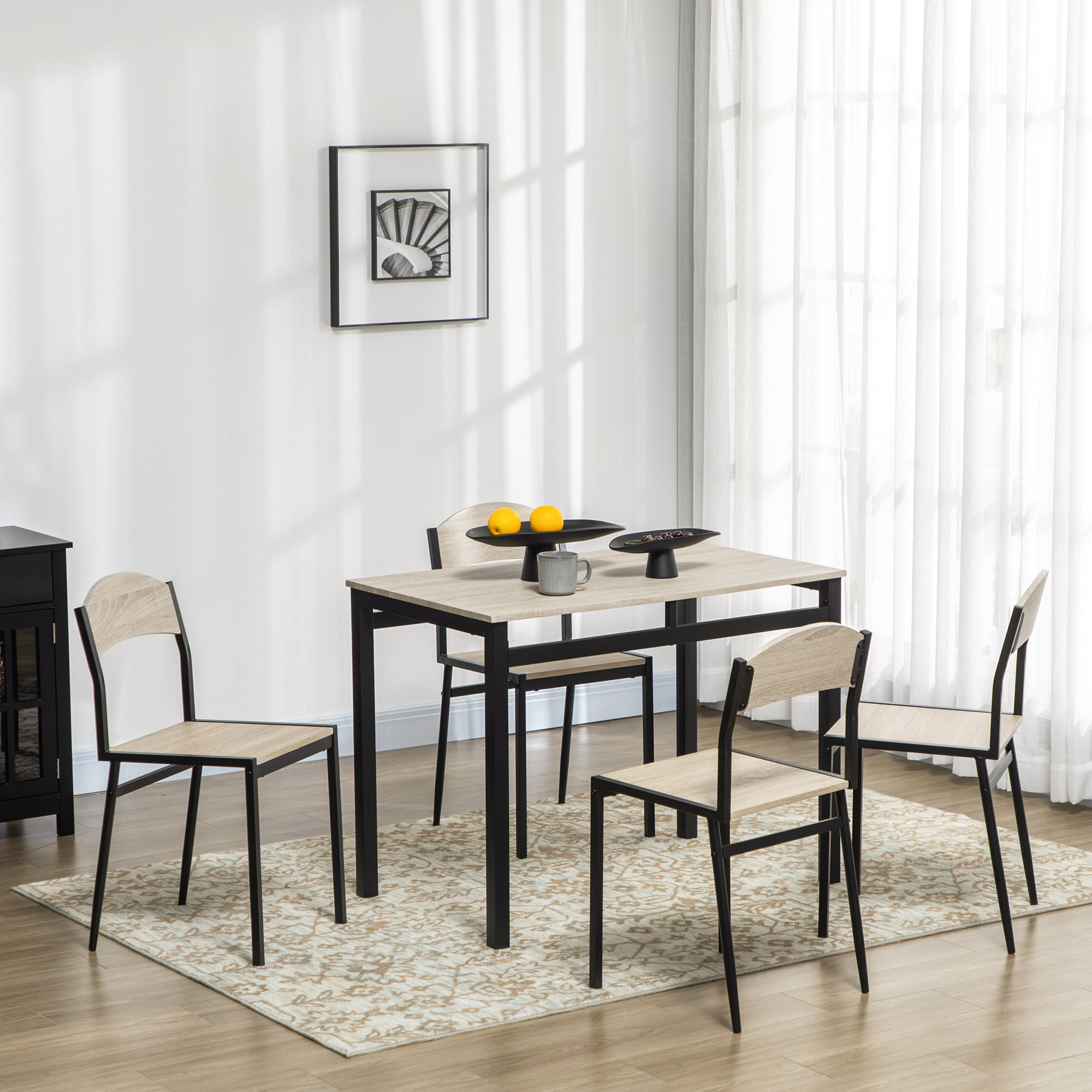 5-teilige Essgruppe, Esstisch mit 4 Stühlen, platzsparendes Küchentisch-Set, Sitzgruppe für Esszimmer, Küche, Schwarz