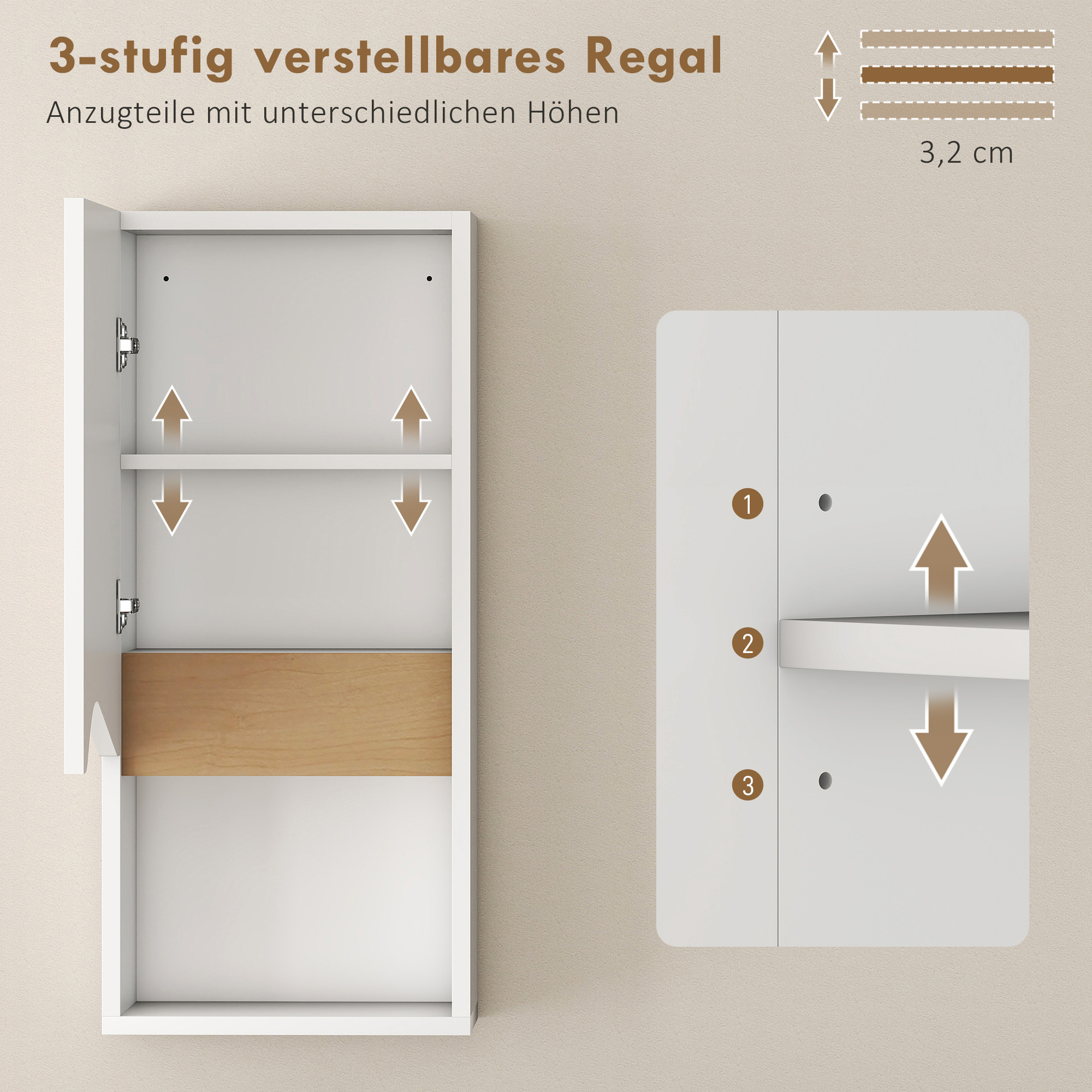 Badezimmerschrank Wandschrank mit Soft-Close-Tür und offenem Fach 30 x 17 x 67 cm Weiß