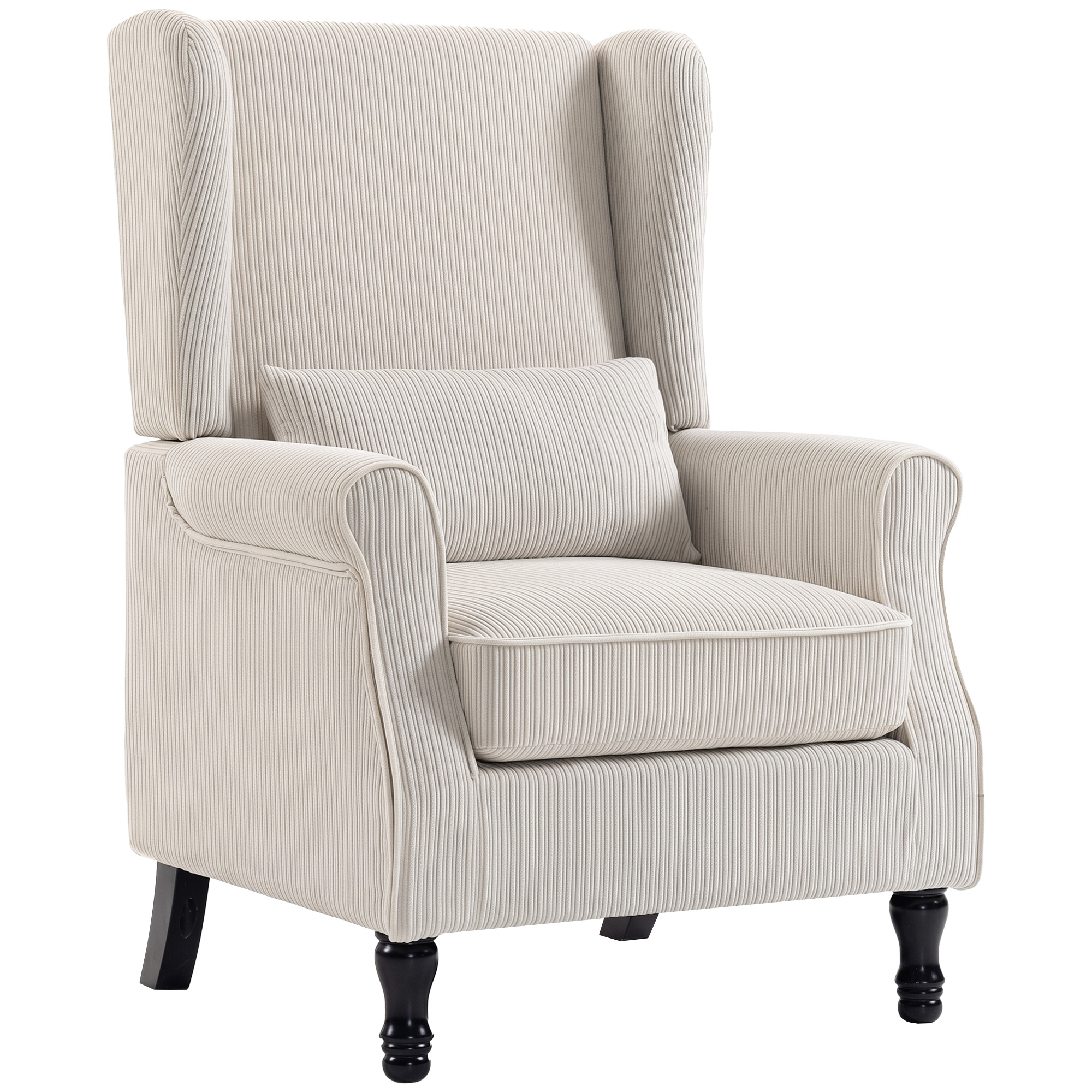 Sessel Ohrensessel mit Armlehnen, Cord-Optik Loungesessel mit Lendenkissen, Hoher Rückenlehne Beige
