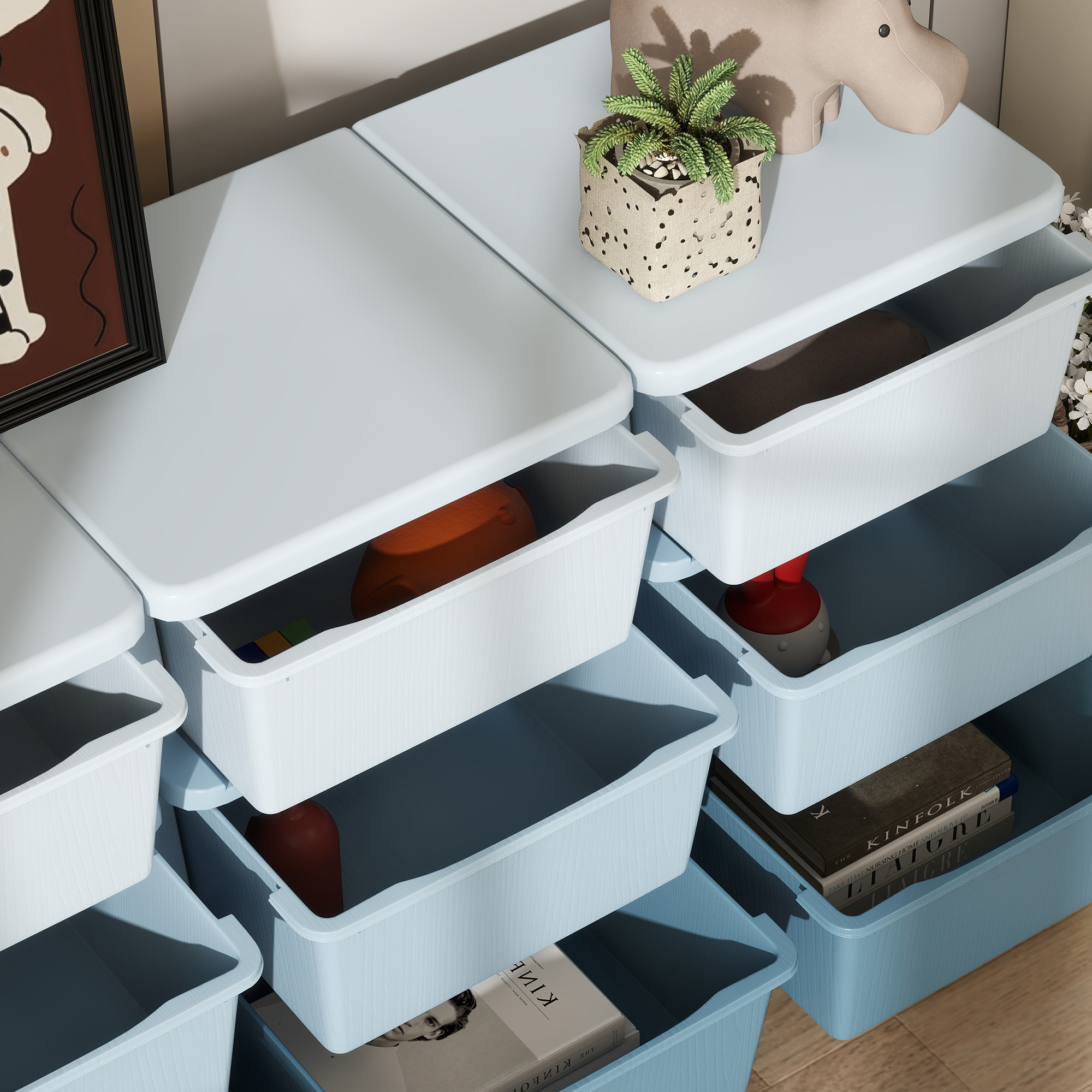 Aufbewahrungsbox für Kinder, Kinder-Aufbewahrungsbox, 9 Schubladen, Blau