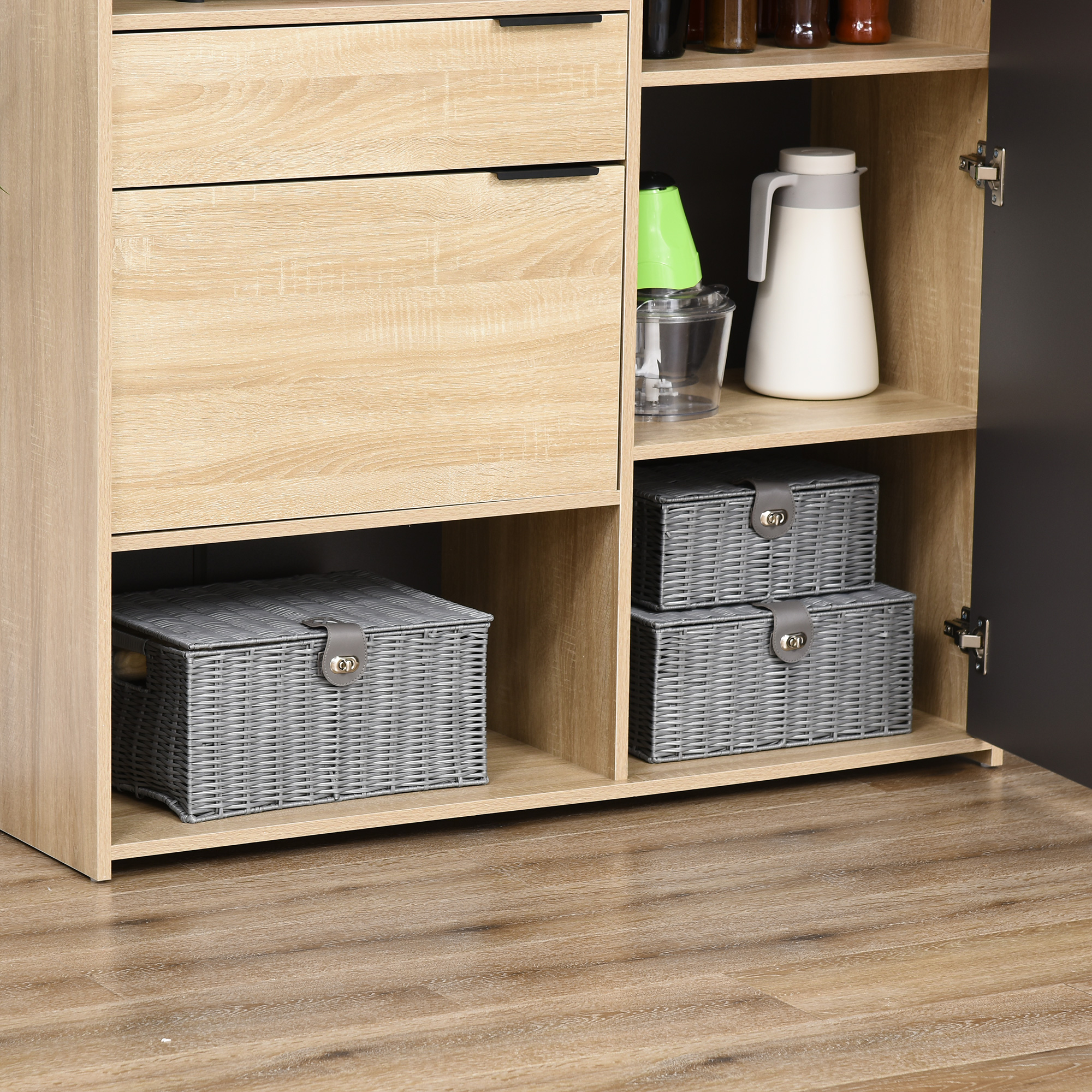 3er-Set Aufbewahrungskörbe aus PE- Rattan, mit Verschluss, Tragegriffen, 35,5 cm x 28,5 cm x 18 cm, Grau