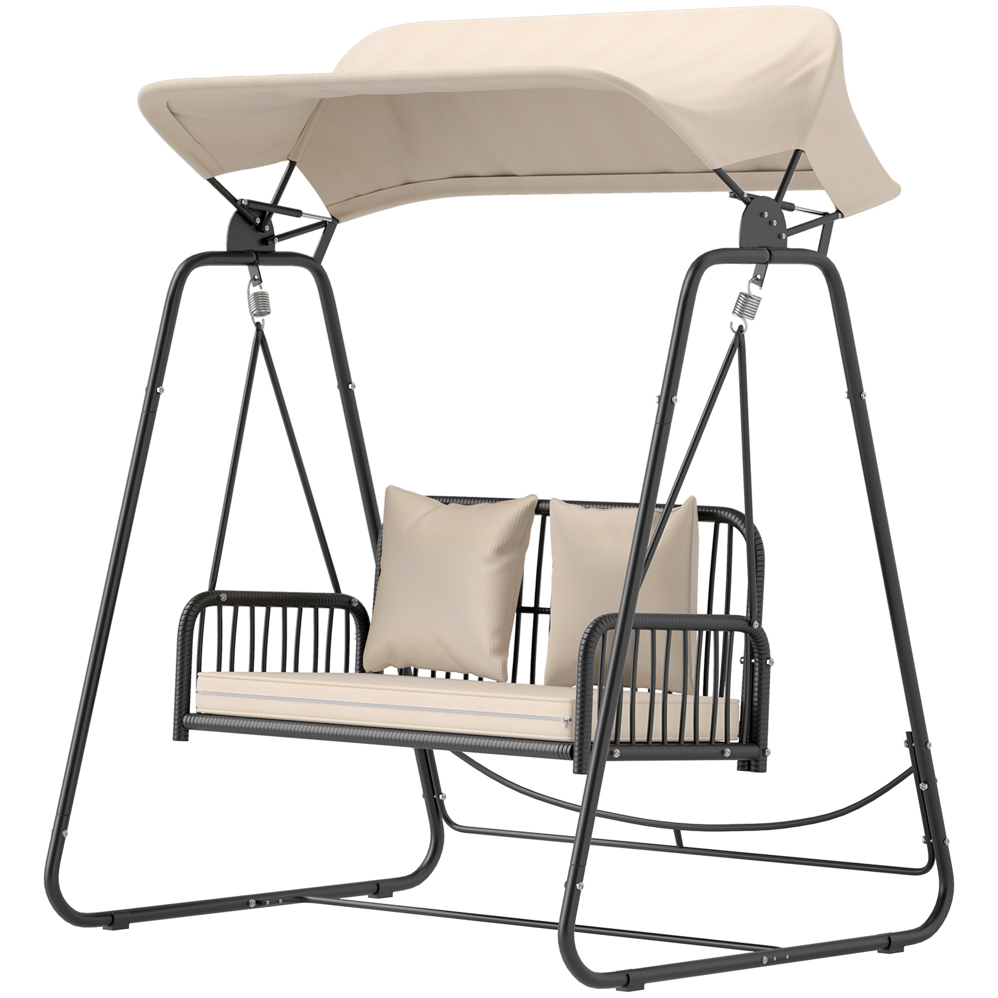 Hollywoodschaukel Rattan 2-Sitzer Gartenschaukel mit Sonnendach Kissen bis 240 kg 149 x 121 x 180 cm Khaki Hollywoodschaukel Rattan 2-Sitzer Gartenschaukel mit Sonnendach Kissen bis 240 kg 149 x 121 x 180 cm Khaki