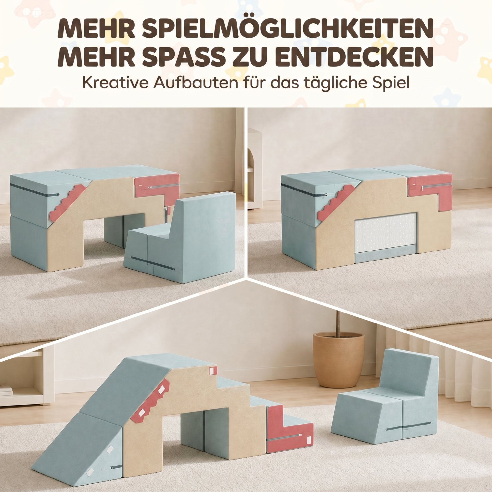 2-teiliges Schaumstoff Bausteine für Kleinkinder mit abnehmbaren Bezügen, Indoor-Kletter- und Krabbelspielset, Blau