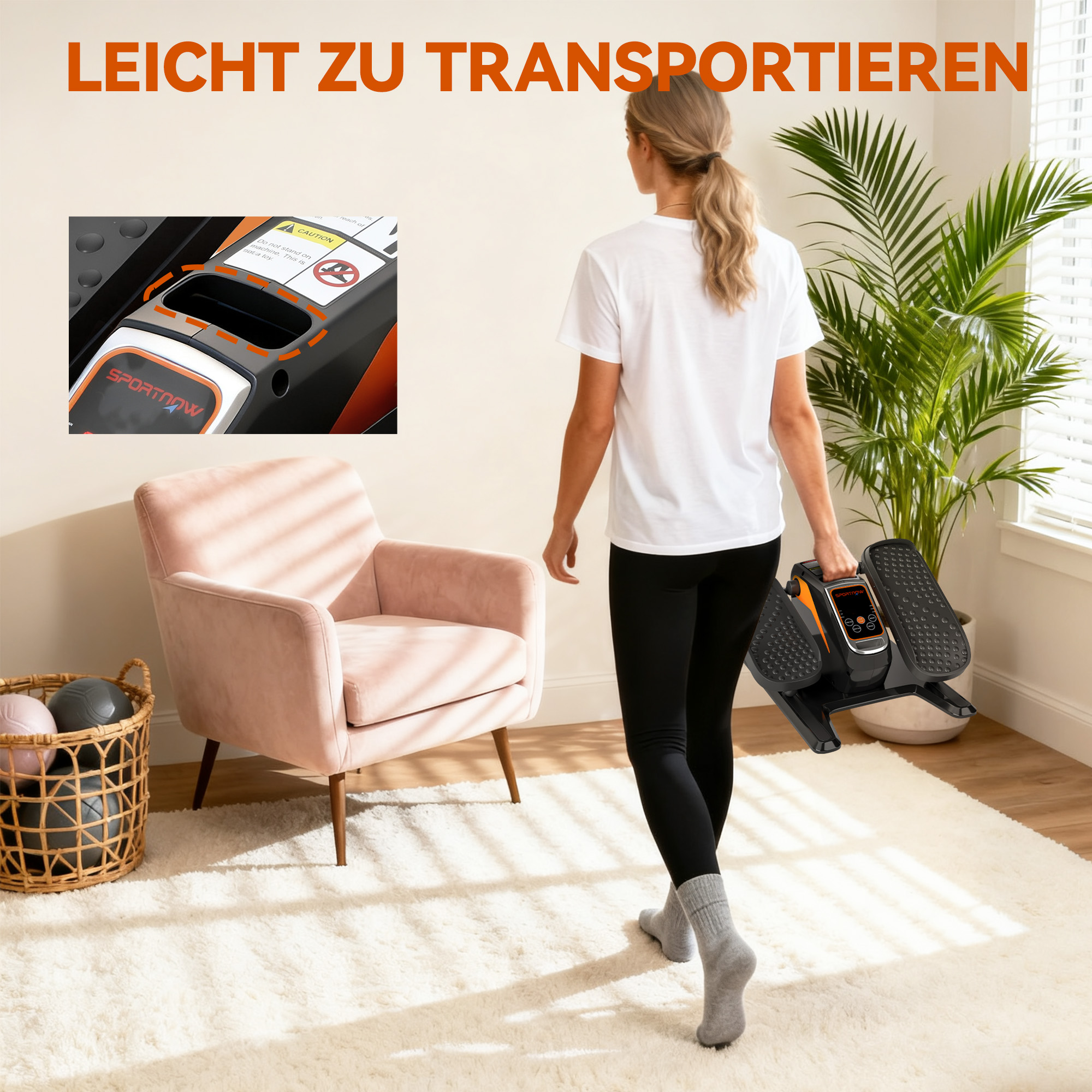elektrischer Ellipsentrainer, Pedalgerät mit 12 anpassbaren Geschwindigkeiten, tragbar, leicht, Fernbedienung, LED-Monitor, Stahl, Kunststoff, Schwarz