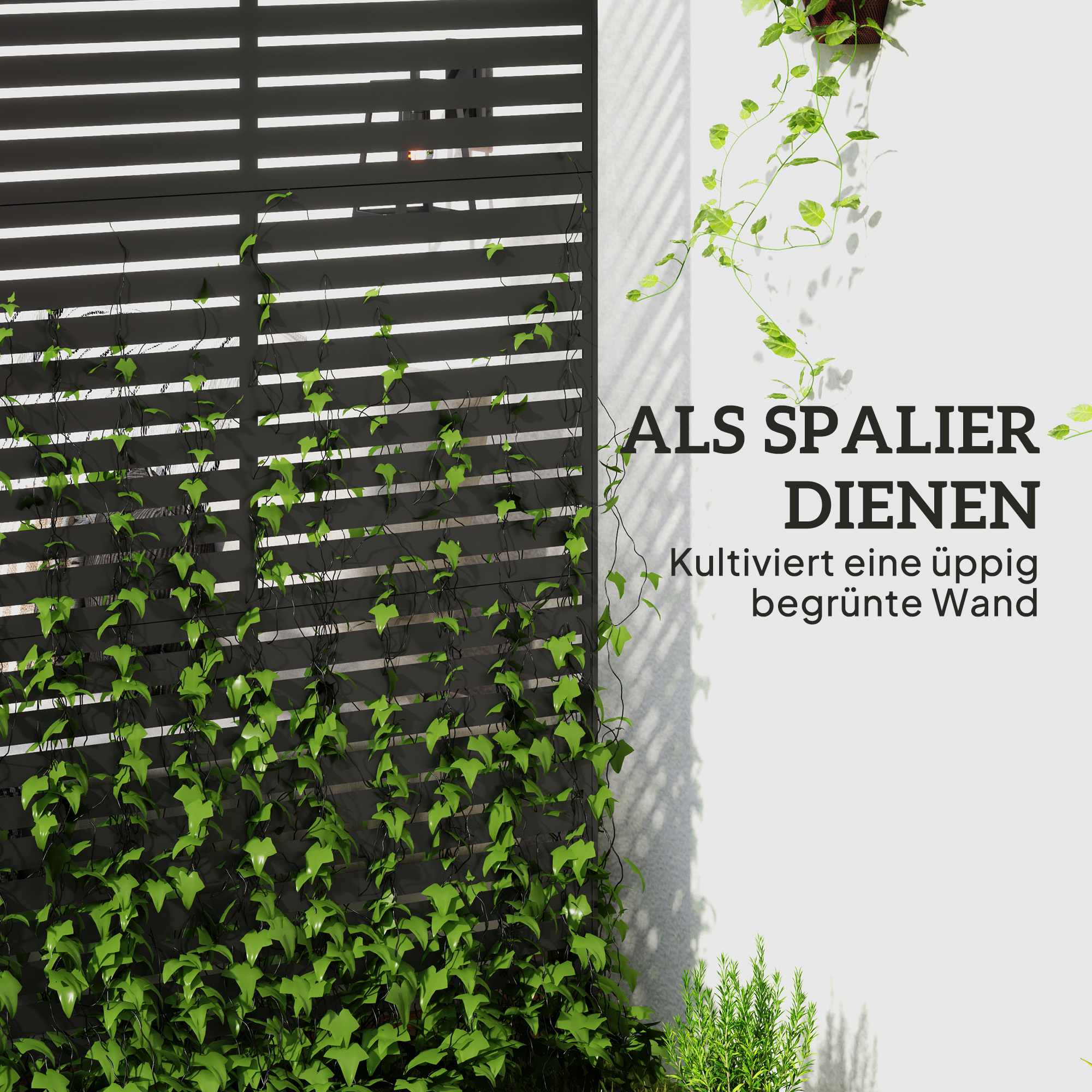 Outdoor-Raumtrenner aus Metall, Lamellendesign, Dekorativer Raumteiler für Terrasse, Garten, Balkon, Schwarz