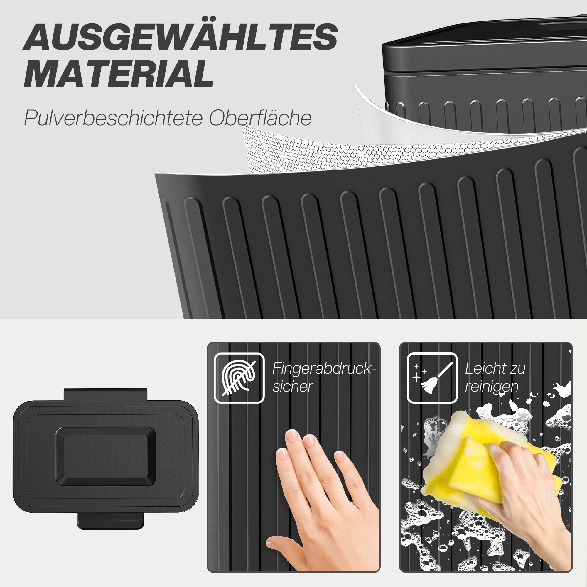 Küchenmülleimer, 2x 20l-Fächer, effiziente Mülltrennung, Fußpedal, Kunststoff, Metall, Schwarz