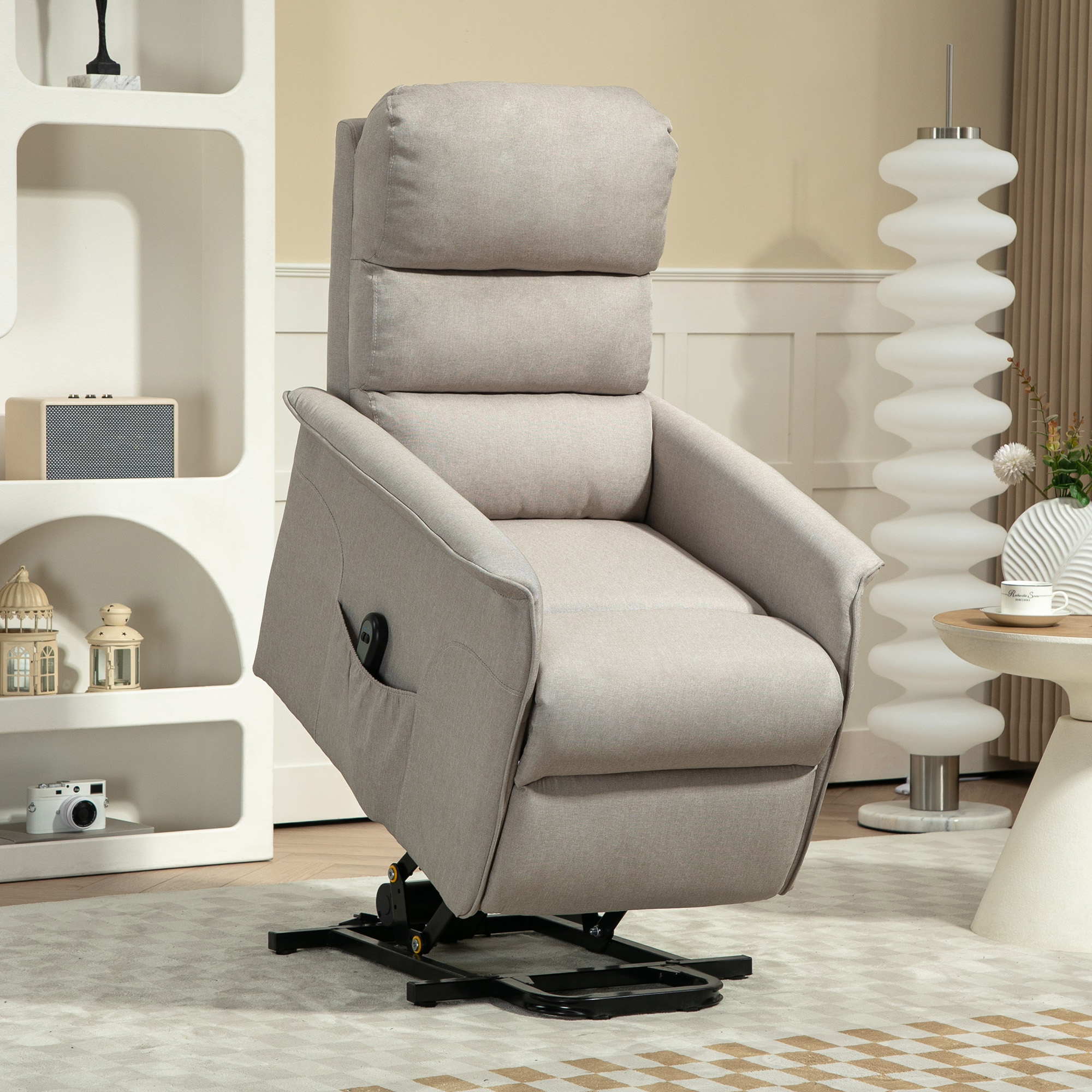 Relaxsessel mit Aufstehhilfe, verstellbare Rückenlehne/Fußstütze, bis 120 kg, 66 x 90 x 96 cm, Beige