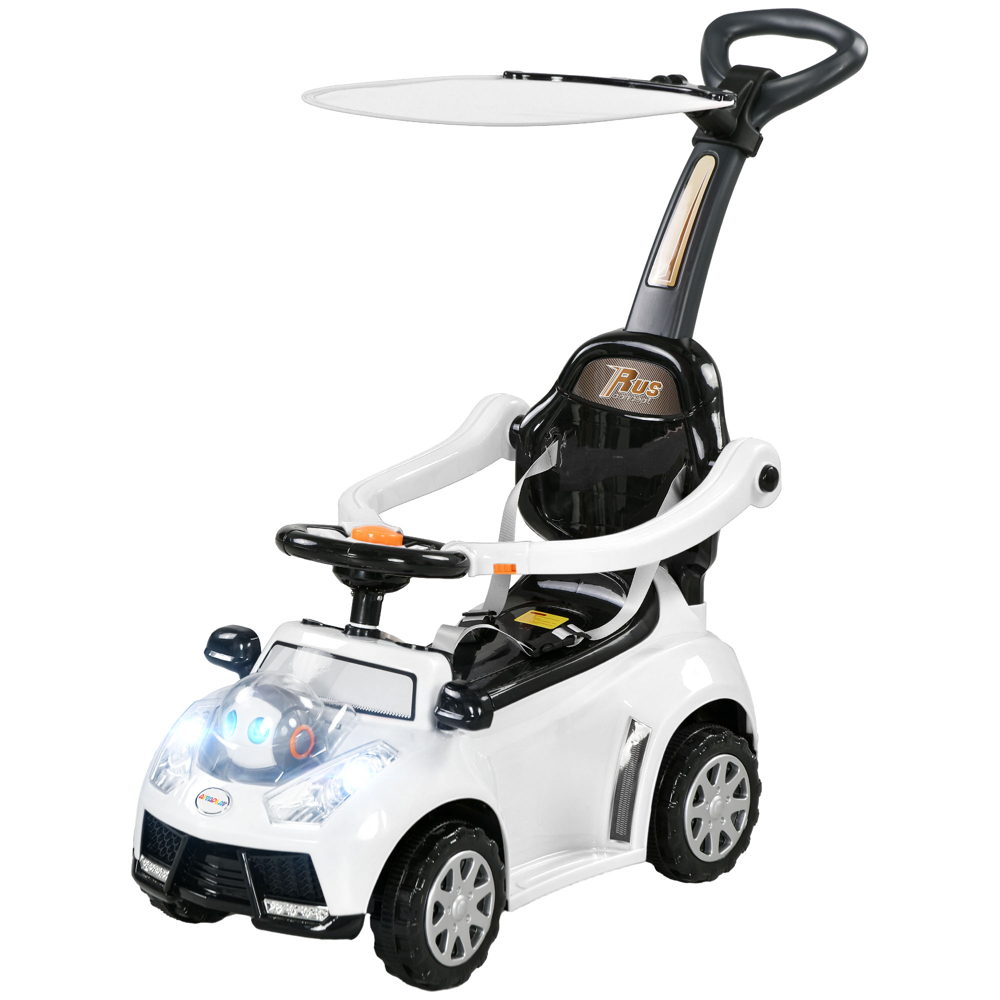 2-in-1 Rutschauto, abnehmbares Verdeck, Lichter, Musik, Hupe, Kunststoff und Metall, 96 x 39 x 90 cm, Weiß/Schwarz 2-in-1 Rutschauto, abnehmbares Verdeck, Lichter, Musik, Hupe, Kunststoff und Metall, 96 x 39 x 90 cm, Weiß/Schwarz