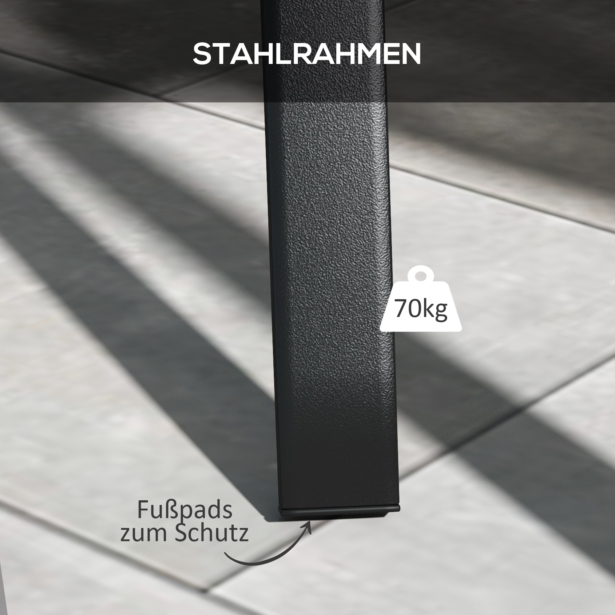 Outdoor Tisch für 4 Personen, Stahlgestell, 80L x 80B x 72H cm, Schwarz