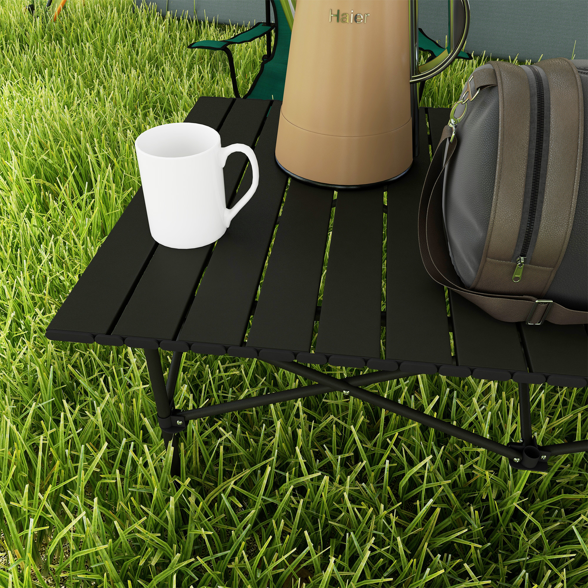 Campingtisch Klapptisch mit Aufrollbare Tischplatte Gartentisch aus Aluminium 2 Personen 95 x 55cm Schwarz