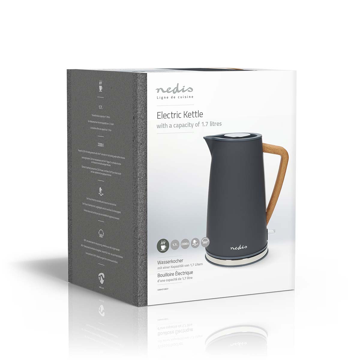 Wasserkocher | 1.7 l | Soft-Touch | Grau | Um 360 Grad drehbar | Verdecktes Heizelement | Strix Controller | Boil-dry protection