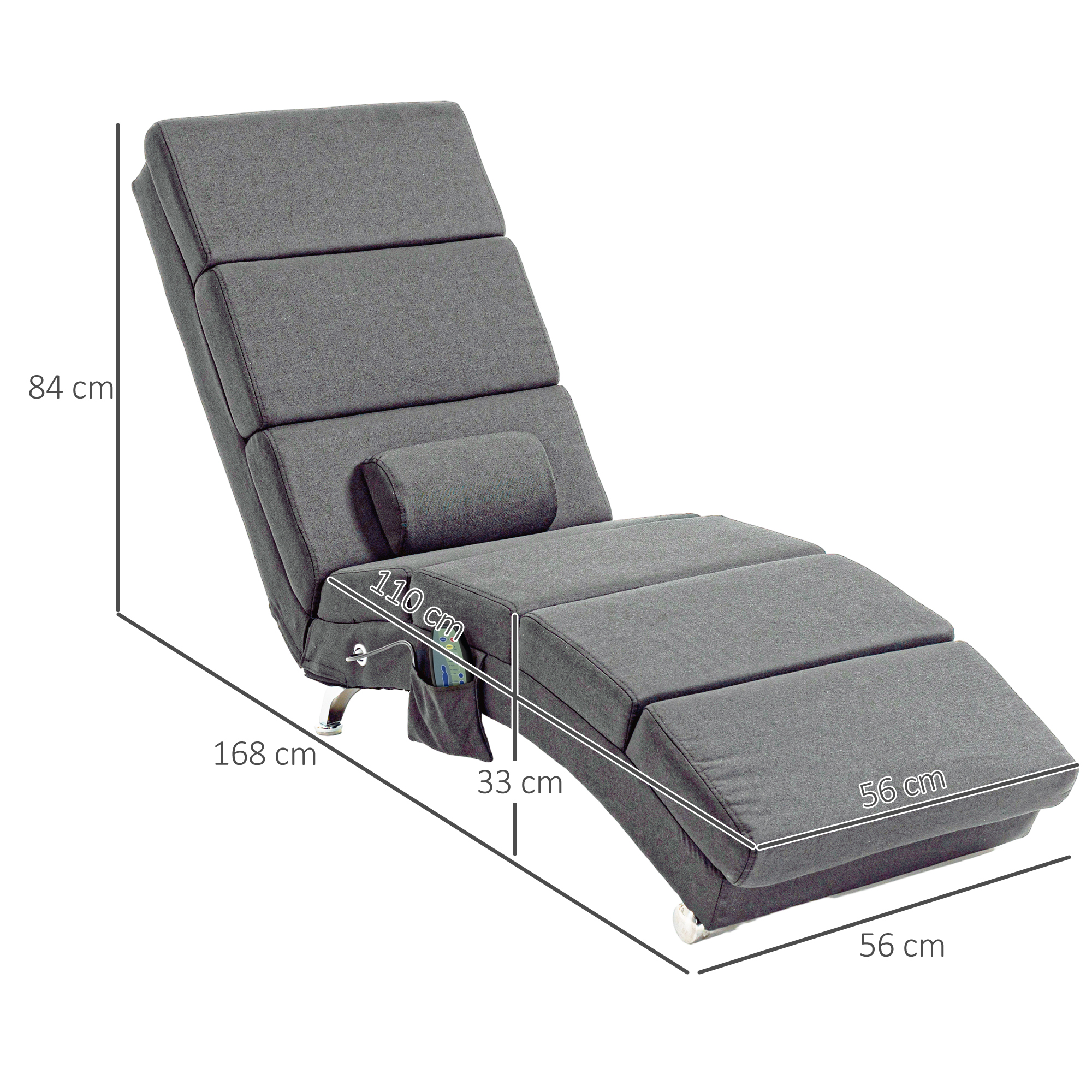 Massagesessel Relaxsessel Liegesessel 8 Vibrationspunkte, 5 Modi, 8 Vibrationspunkte, 56 x 168 x 84 cm, Grau