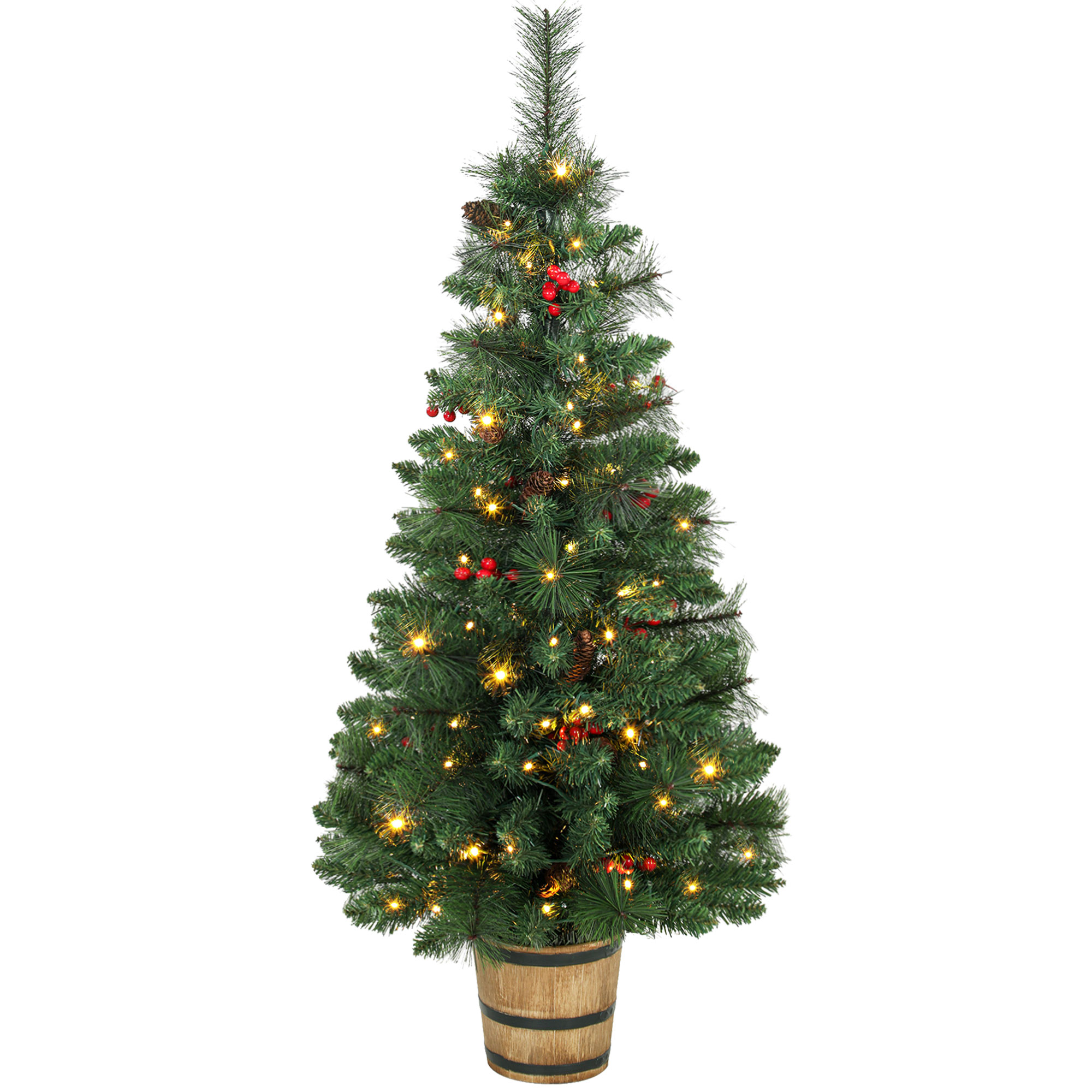 Künstlicher Weihnachtsbaum, 120 cm Christbaum mit 100 LED-Beleuchtung 131 Spitzen Beeren, 2 Lichtfarben, Fernbedienung