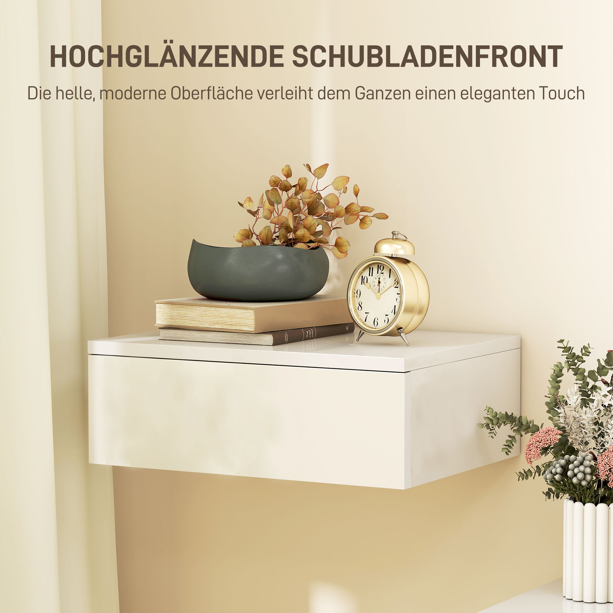 2er-Set Nachttische, wandmontiertes Design, Schublade, für Schlafzimmer, Spanplatte, Weiß