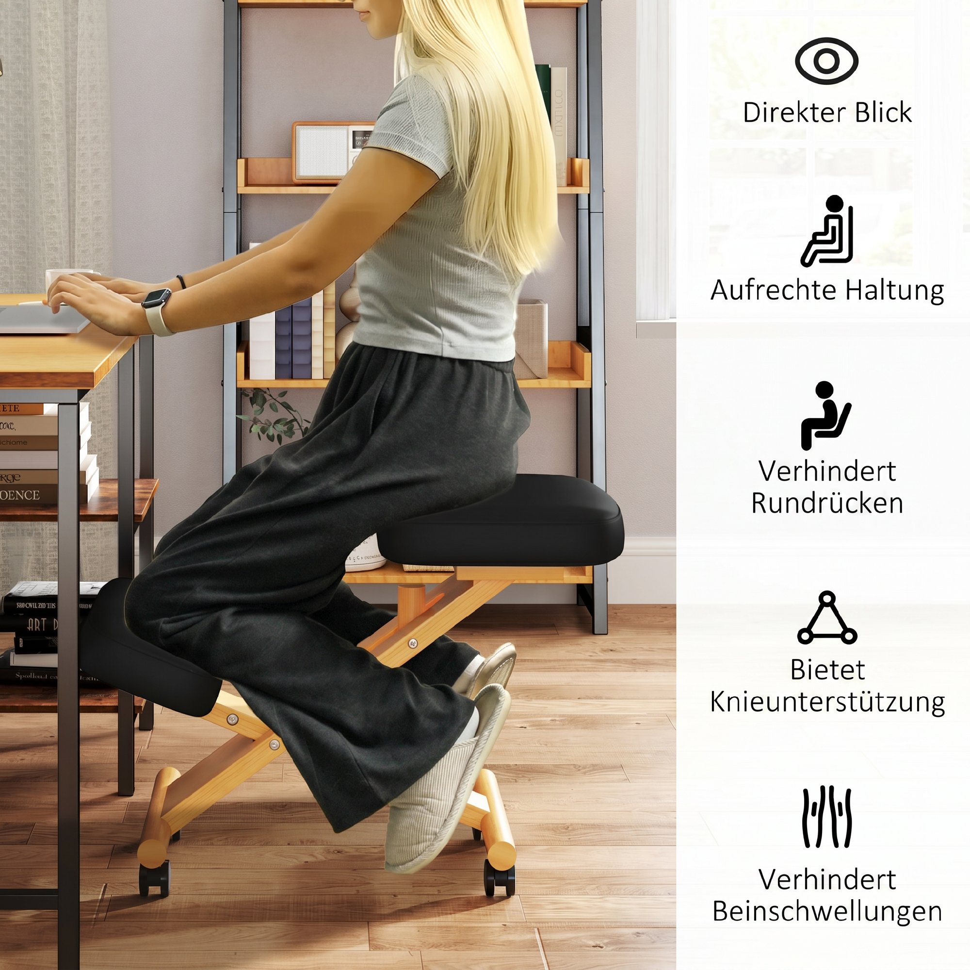 Kniestuhl Ergonomischer Kniehocker mit Rollen Sitzhocker zur Verbesserung der Nackenschmerzen für Zuhause und Büro