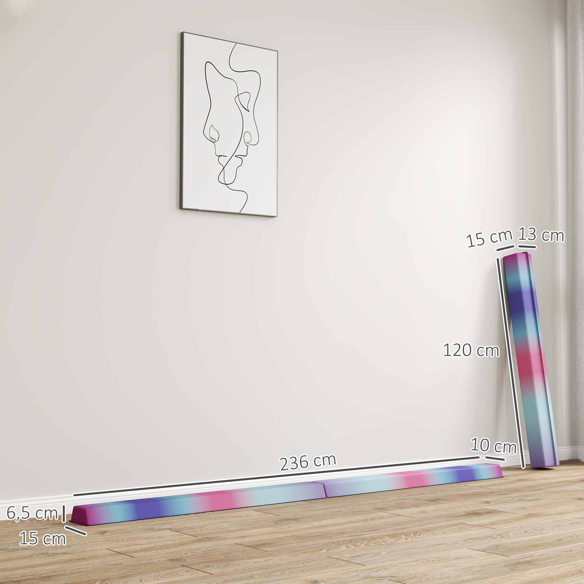 Schwebebalken 2,4 m, faltbar, rutschfester Boden, für 3+ Jahre, bis 80 kg, Mehrfarbig